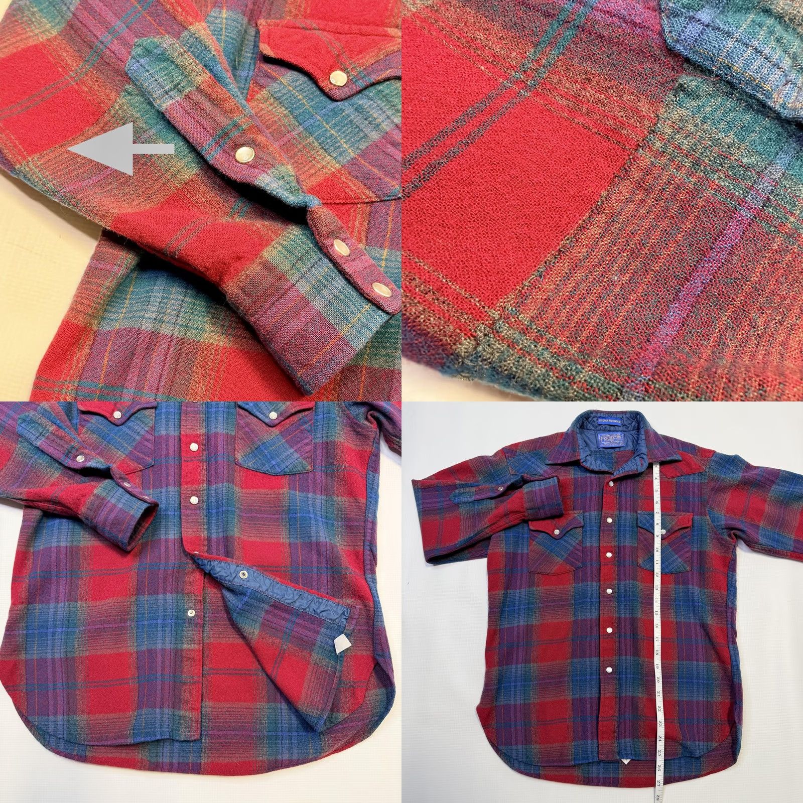 Pendleton VINTAGE Pendleton Shirt Womens M Red Blue Plaid Wool Western Snap Front 70s Size M / US 6-8 / IT 42-44 - 8 Thumbnail