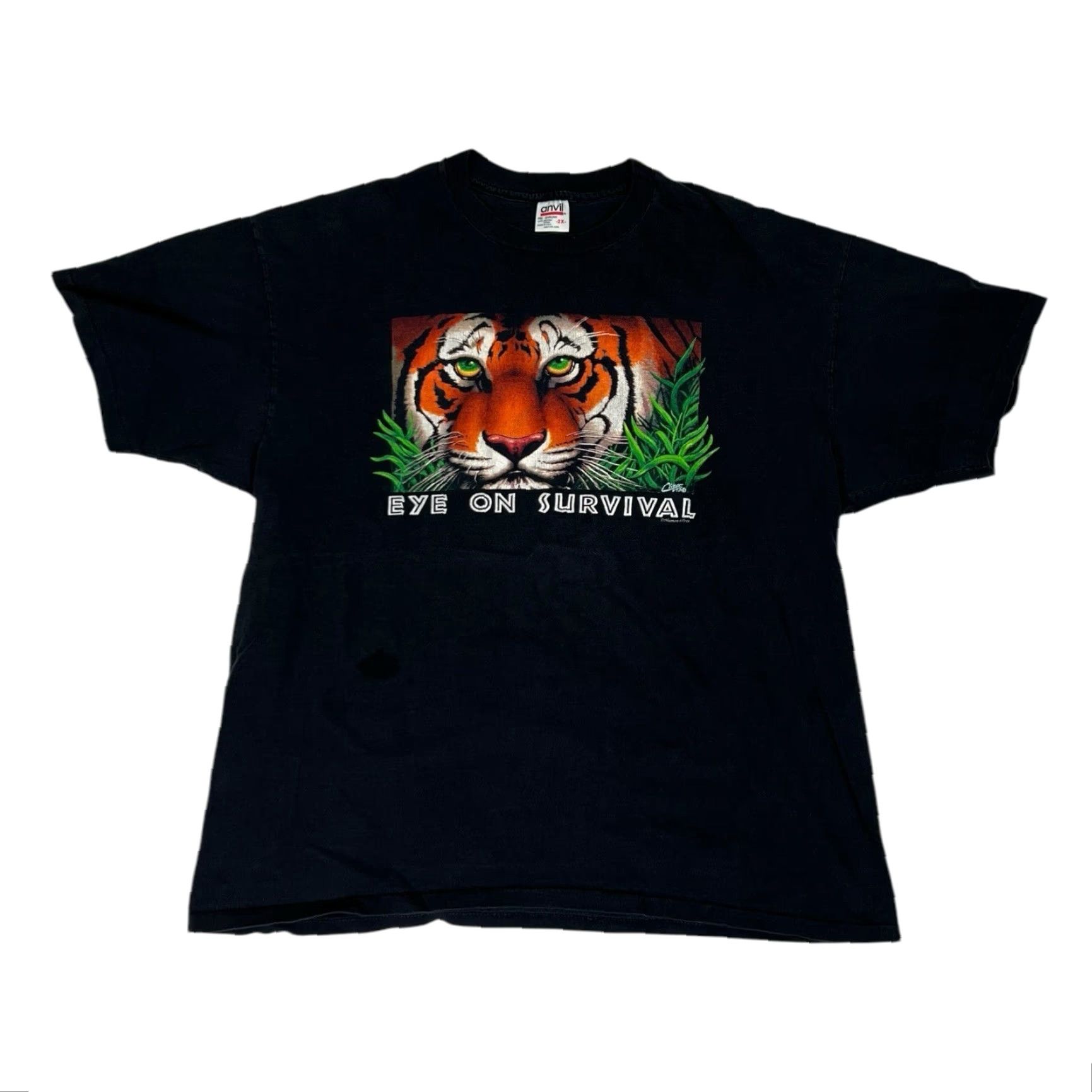 Vintage VINTAGE Human-i-tees T-Shirt 2XL Black 90s Tiger Graphic Print Crew Neck Short Sleeve Men Mens Size US XXL / EU 58 / 5 - 2 Thumbnail