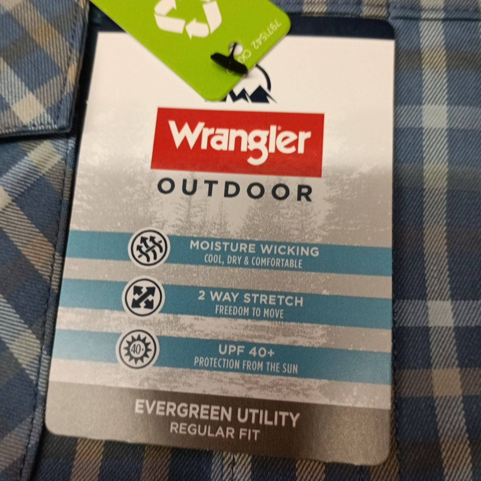 Wrangler Wrangler Shirt Men's L Blue Plaid Convertible Sleeves Size US L / EU 52-54 / 3 - 4 Thumbnail