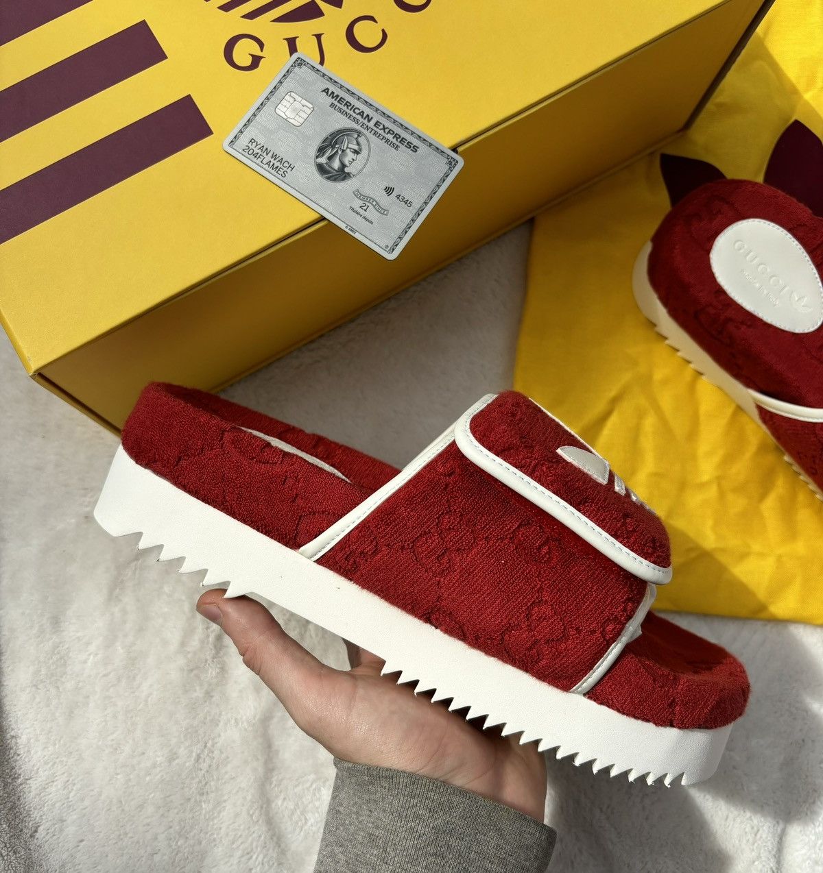 Gucci Gucci x Adidas Red Monogram GG Slides Size US 8 / EU 41 - 2 Thumbnail