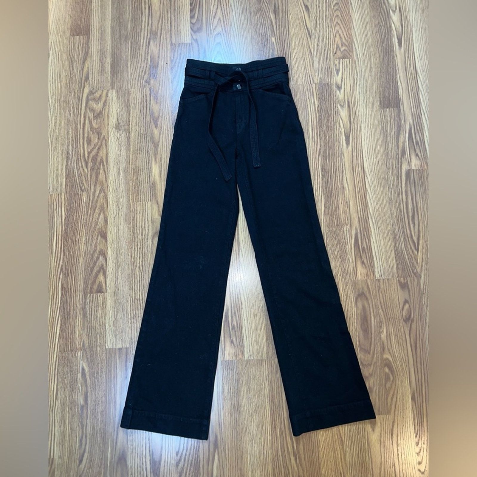 J Brand New J Brand Sukey Wide Leg Tie Waist Black Denim Jeans! Size 26" / US 2 / IT 38 - 2 Thumbnail
