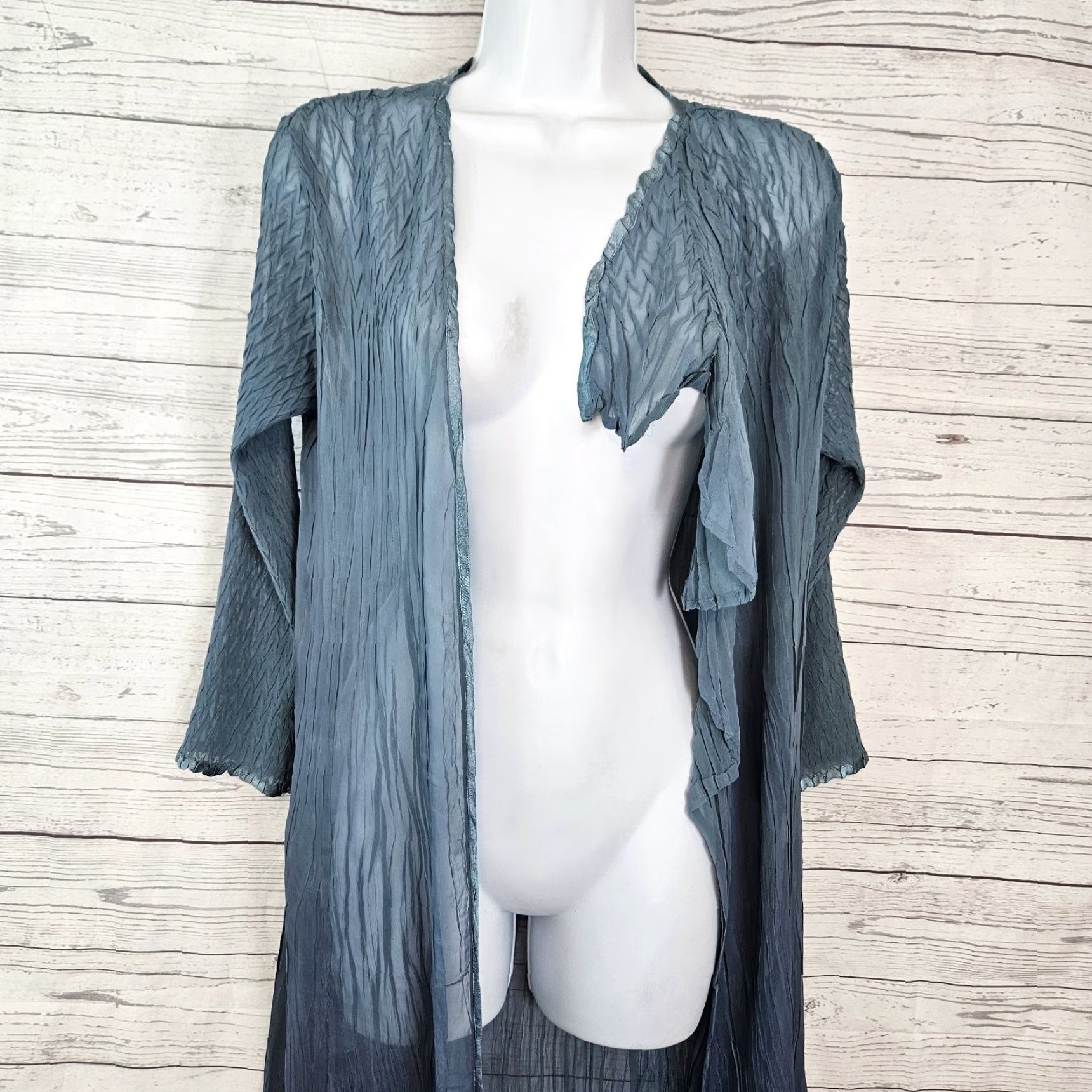 Vintage Komarov Womens Crinkle Duster Cardigan Sz M Blue Sheer 3/4 Sleeve Size M / US 6-8 / IT 42-44 - 2 Thumbnail