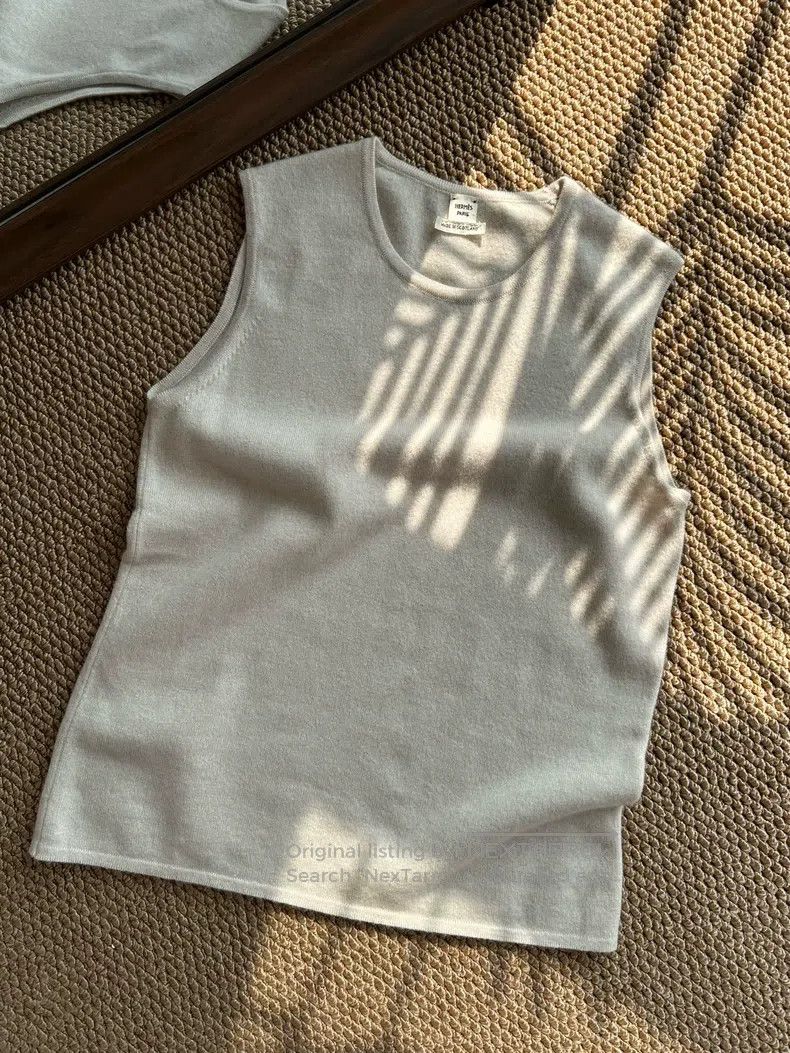 Hermes Pure Cashmere Vest Vest Women's Beige Gray