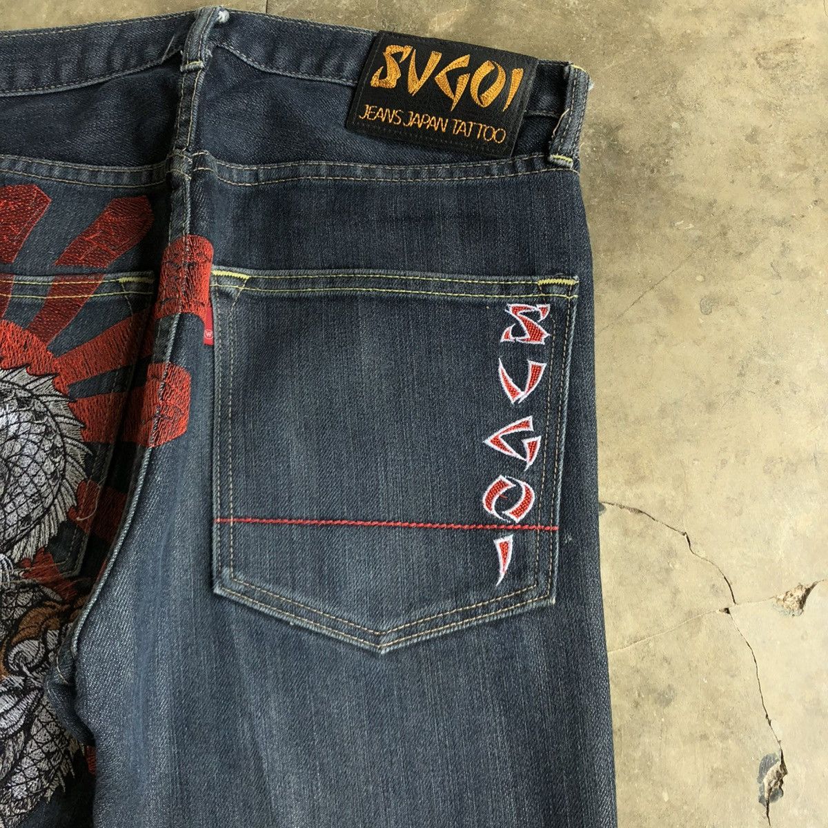 Karakuri Tamashii 2000s Sugoi Tatto Embroidery Dragon Tiger Denim Jeans Size US 29 - 6 Thumbnail