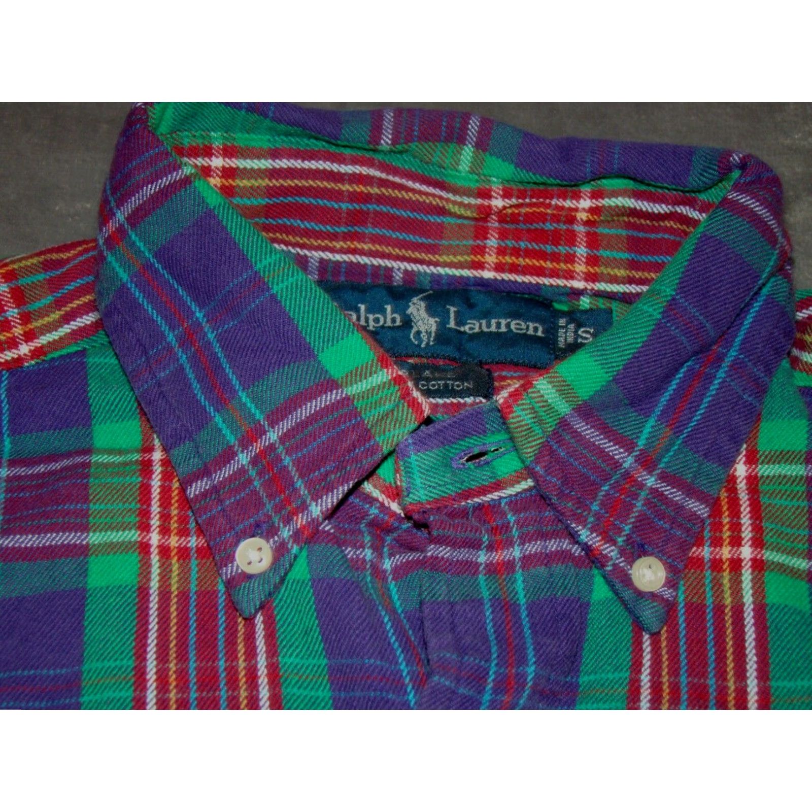 Polo Ralph Lauren VINTAGE Polo Ralph Lauren Blake Mens Small Purple Green Plaid Flannel Shirt Size US S / EU 44-46 / 1 - 4 Thumbnail