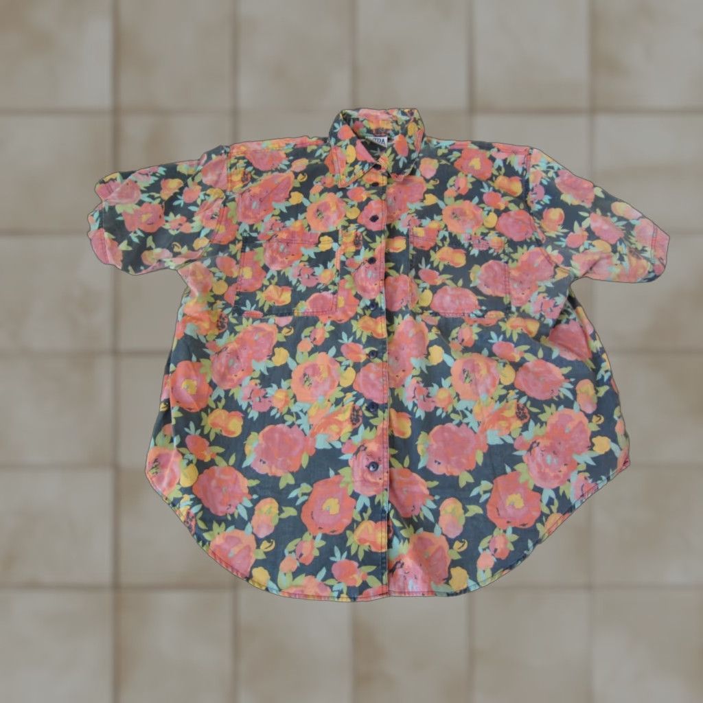 Pinko VINTAGE Extra Elements Hawaiian Shirt Womens 20W Pink Blue Black Floral Short Sleeve Button Up Ladies Shirt Size 3XL / US 20-22 - 1 Thumbnail