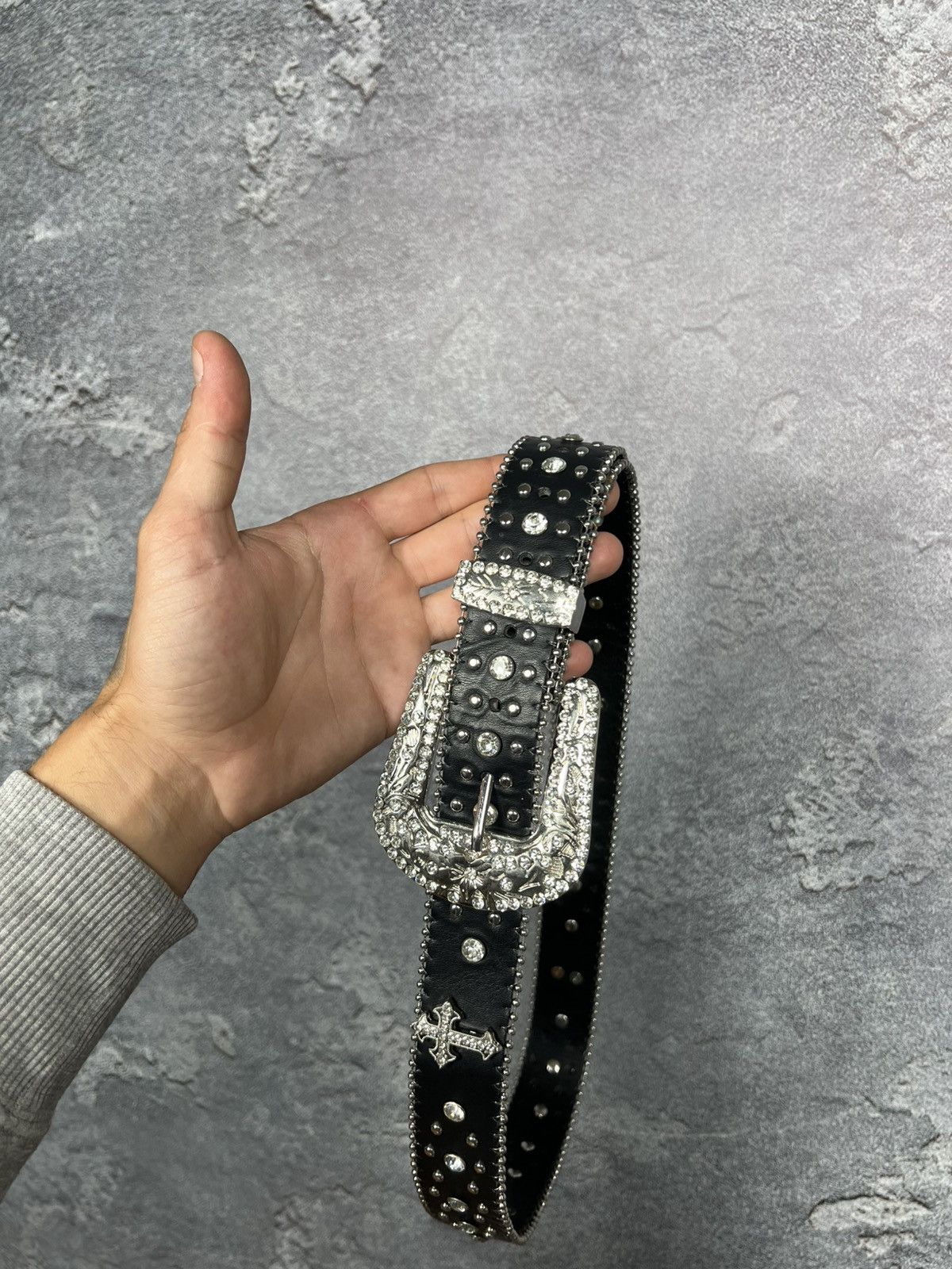 Vintage B.B Simon Style Vintage Western Leather Belt With Cross Size ONE SIZE - 6 Thumbnail