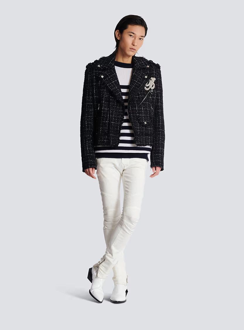 Balmain o1s1wg110925 Button Detail Striped Jumper in Black/White Size US XL / EU 56 / 4 - 4 Thumbnail