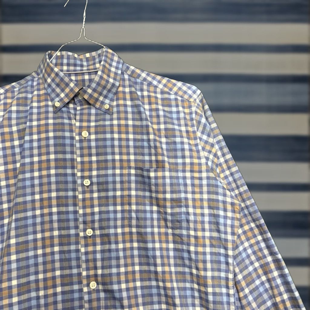 Peter Millar Peter Millar Button-Up Shirt Mens Medium Blue Plaid Long Sleeve Casual Dress Size 40R - 1 Thumbnail