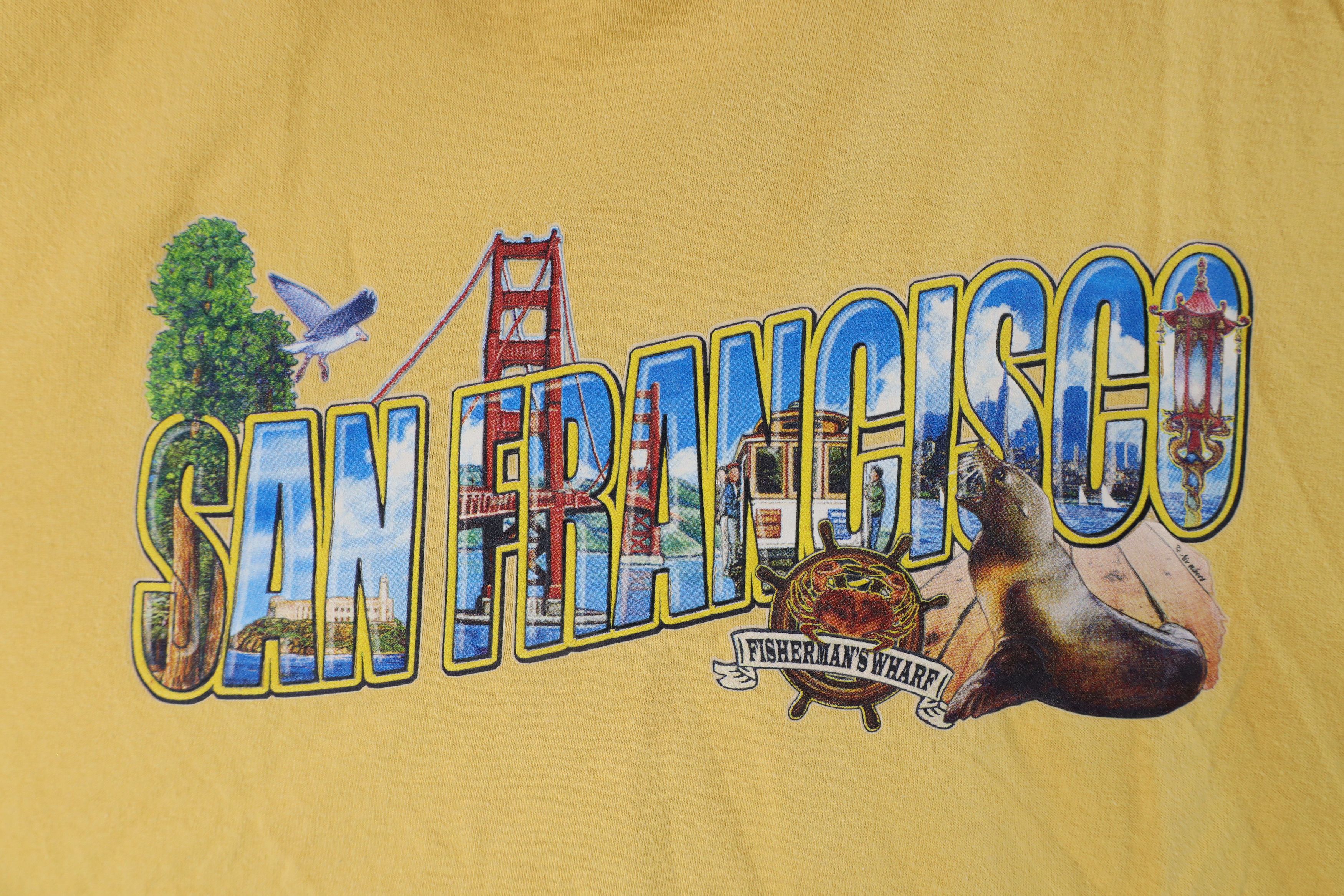 Vintage Vintage 90s Streetwear Fishermans Wharf T-Shirt Yellow Size US XL / EU 56 / 4 - 4 Thumbnail
