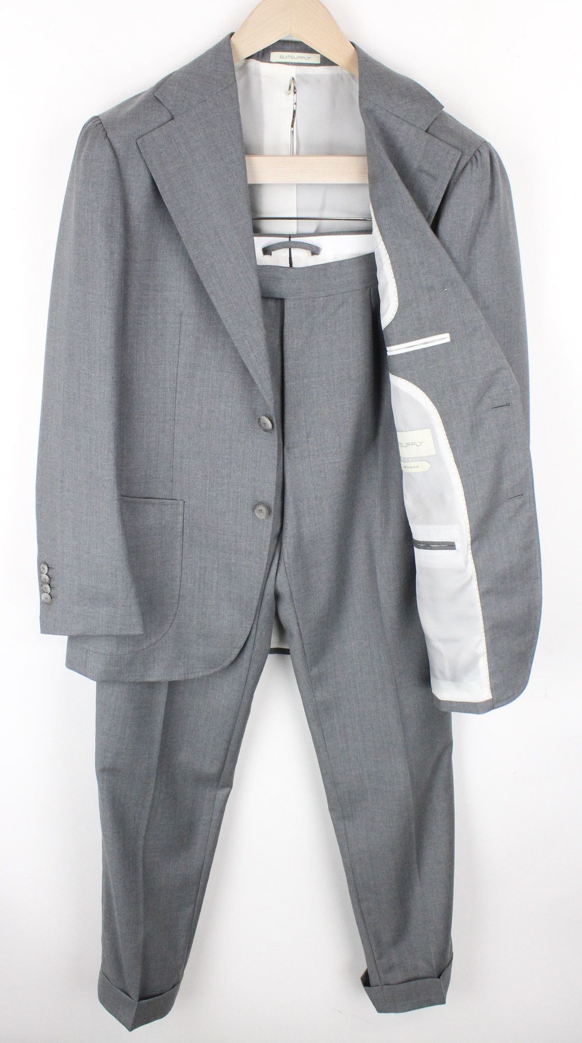 image of Suitsupply Havana Uk38S Grey Slim Melange Wool S130 Formal Suit 69091, Men's