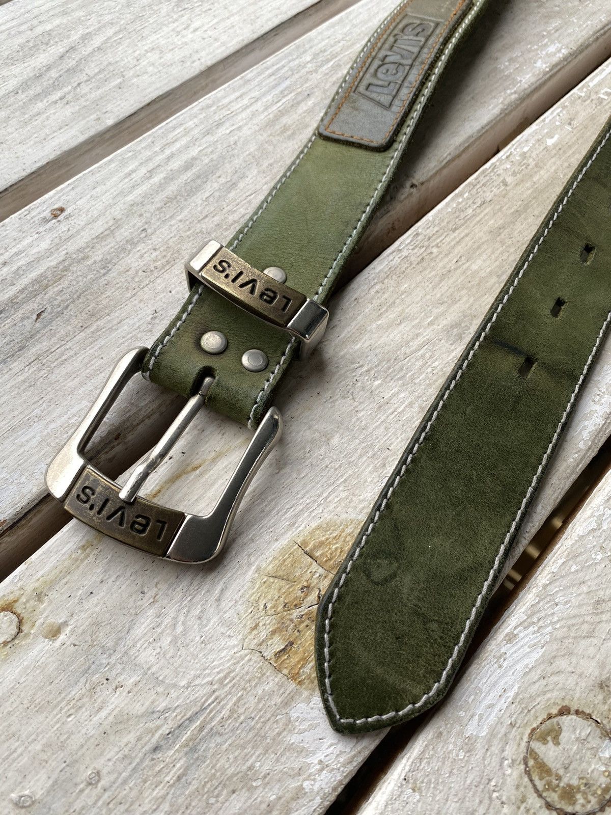 Leather × Levi's × Vintage Vintage Levi’s COWBOY multi logo Leather Belt Avant Garde Size ONE SIZE - 4 Thumbnail