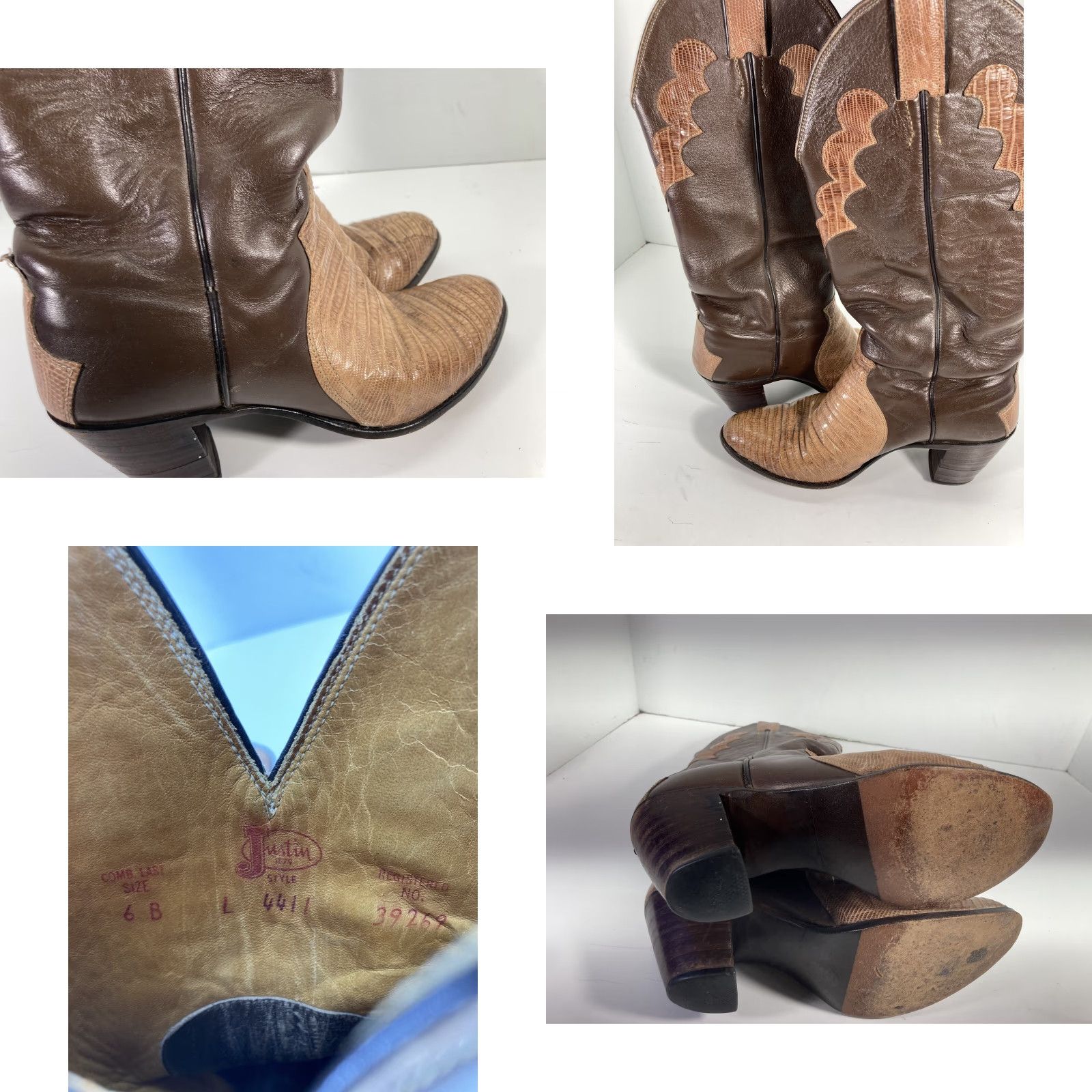 Justin Boots VINTAGE Justin Teju Lizard Boots Women 6 B Brown Leather 15 Inch 3 Inch Heel VTG Boots Mens? Size US 6 / IT 36 - 9 Thumbnail