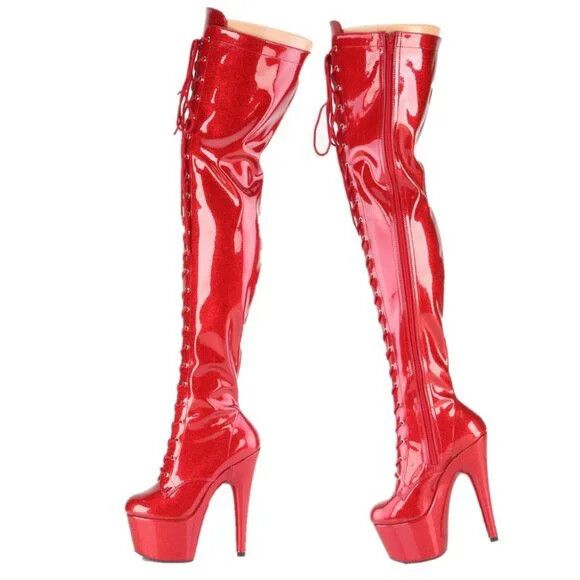 Other Adore 3020 Red Glitter Patent 3020 Thigh High Platform Boots Size US 7 / IT 37 - 1 Thumbnail