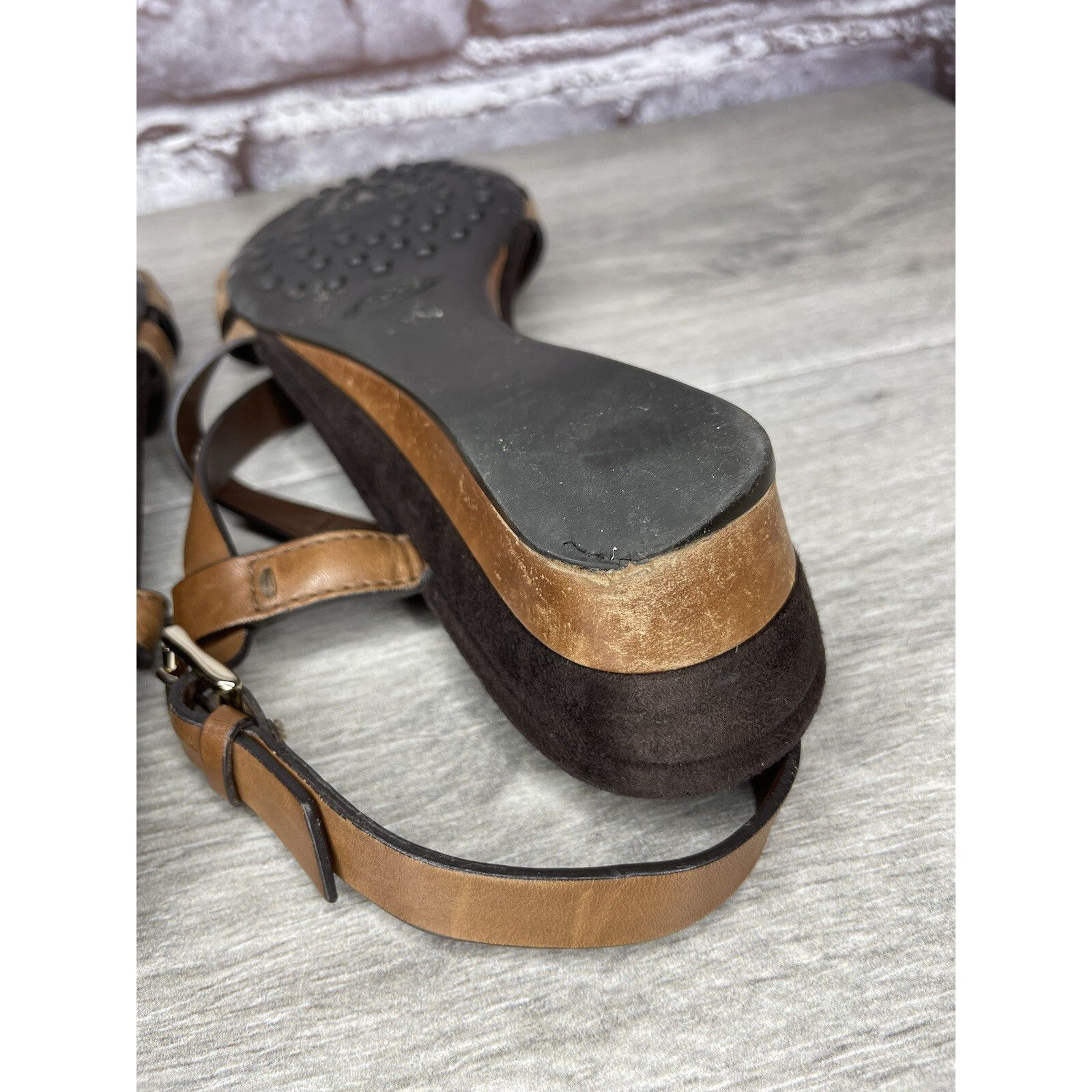 Tod's Tod's Brown Leather Wedge Strappy Ankle Strap Sandals Women Size US 9.5 / IT 39.5 - 10 Thumbnail
