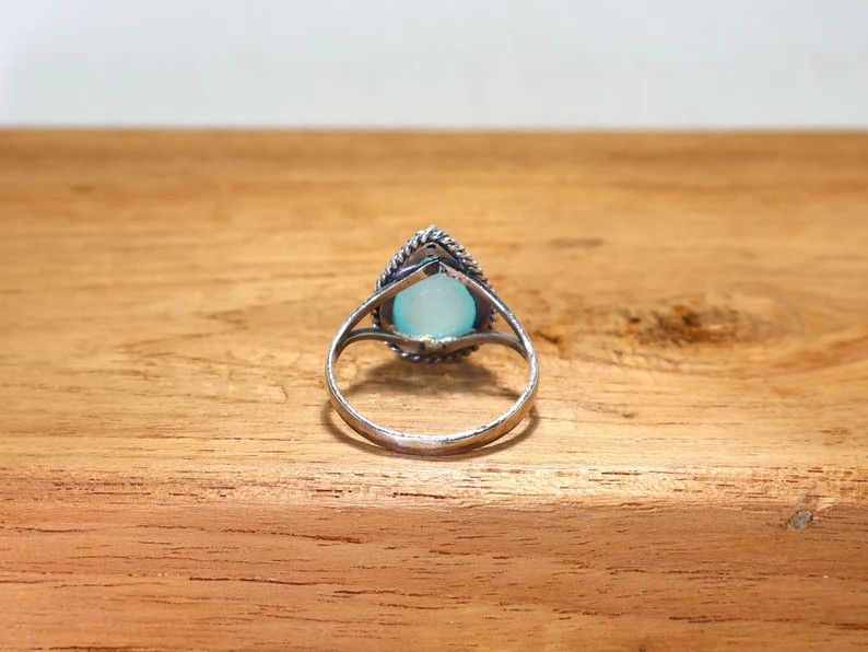 Handmade Handmade Teardrop Aqua Chalcedony Ring: 925 Silver Jewelry Size ONE SIZE - 8 Thumbnail