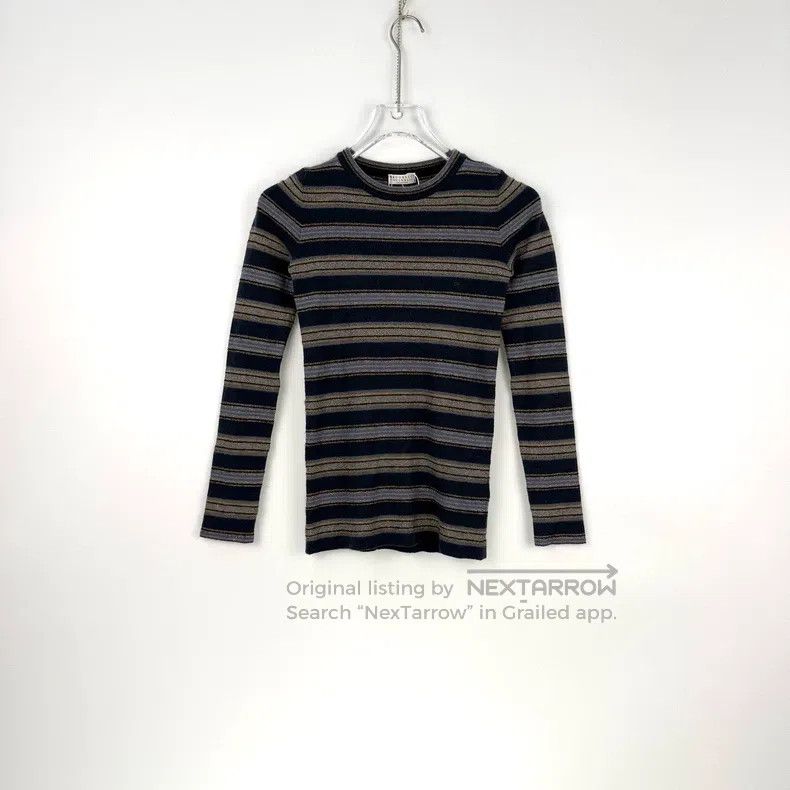 Brunello Cucinelli Brunello Cucinelli Blue striped fine glitter wool sweater Size M / US 6-8 / IT 42-44 - 3 Thumbnail