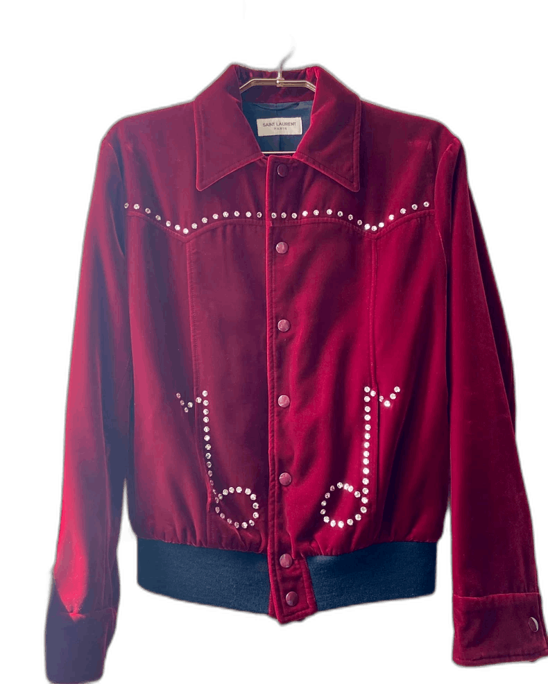 classic red velvet crystal detail jacket-2507