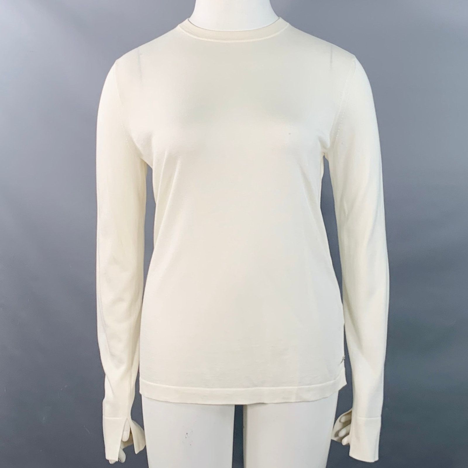 LORO PIANA 12 Cream Silk Cotton Jersey Crew Neck Pullover