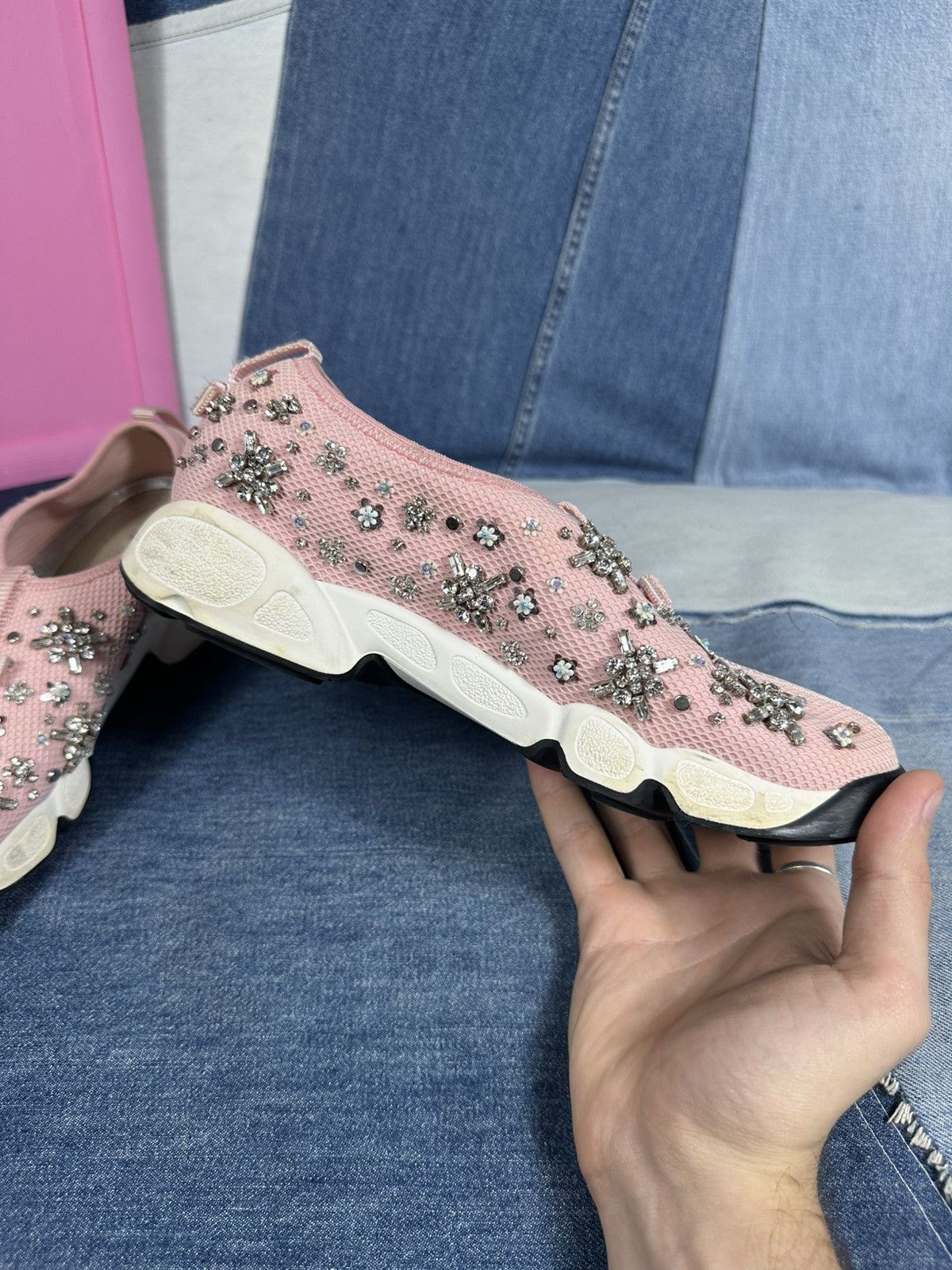 Dior Dior Fusion Pink Bling Mesh Rhinestones Low Sneakers Size US 7 / IT 37 - 13 Thumbnail
