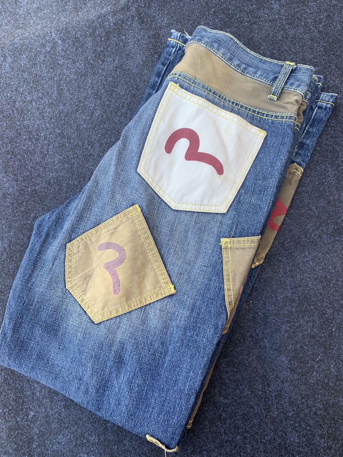 Japanese Brand Vintage Big Stroke Multi-Pocket Denim Jeans (Evisu Style) Size US 29 - 9 Thumbnail
