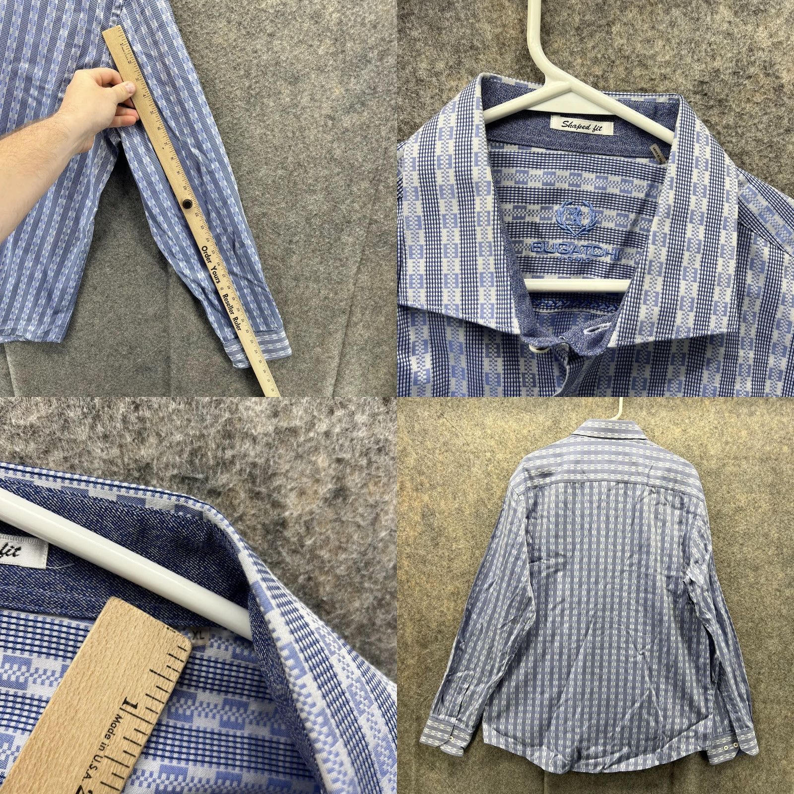 BUGATCHI Bugatchi Shirt Men XL Blue Striped Button-Up Shaped Fit Patterned Casual Button-Down Size US XL / EU 56 / 4 - 8 Thumbnail