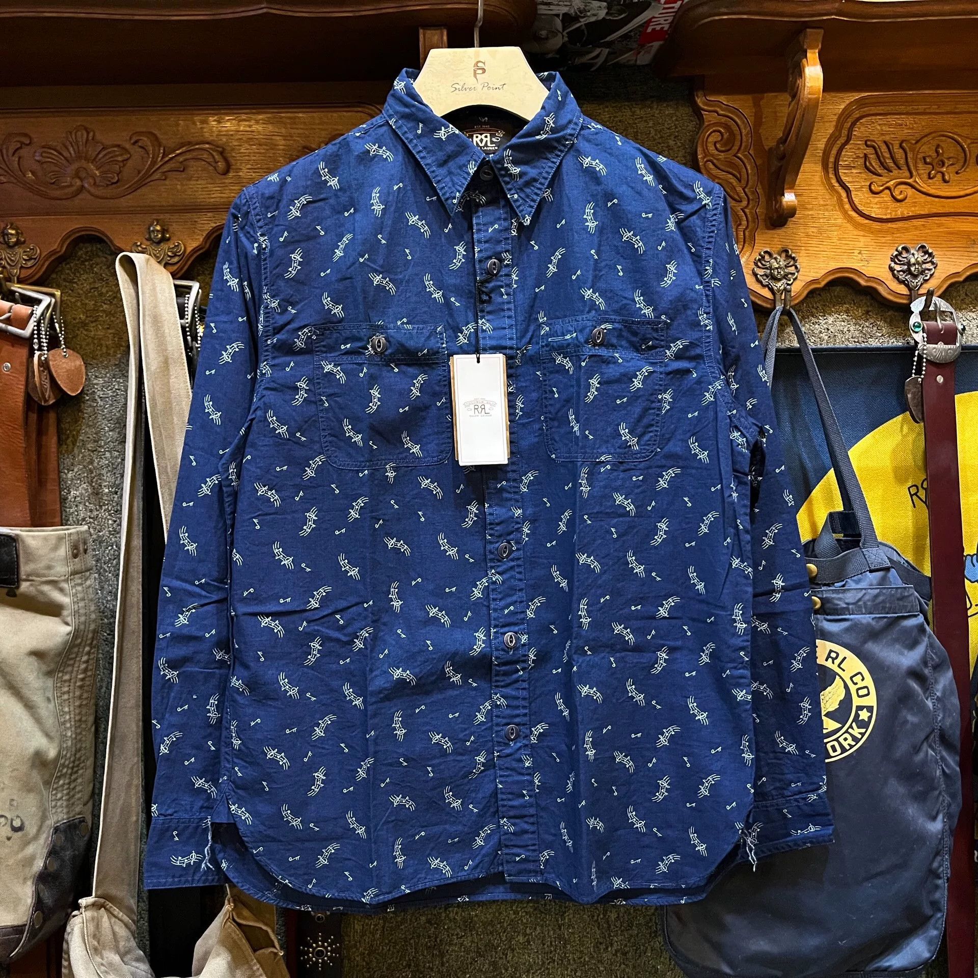 RRL Ralph Lauren RRL PLAID-PRINT JERSEY POPOVER WORKSHIRT NAVY