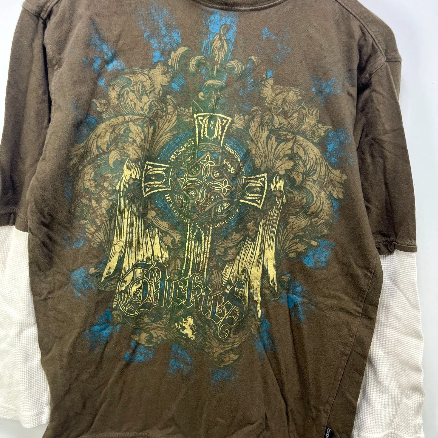 Dickies VINTAGE Dickies Shirt Crew Neck Long Sleeve Thermal Hooded Cross Affliction Skater Cotton Fleece Logo Brown M Mens Size US M / EU 48-50 / 2 - 2 Thumbnail