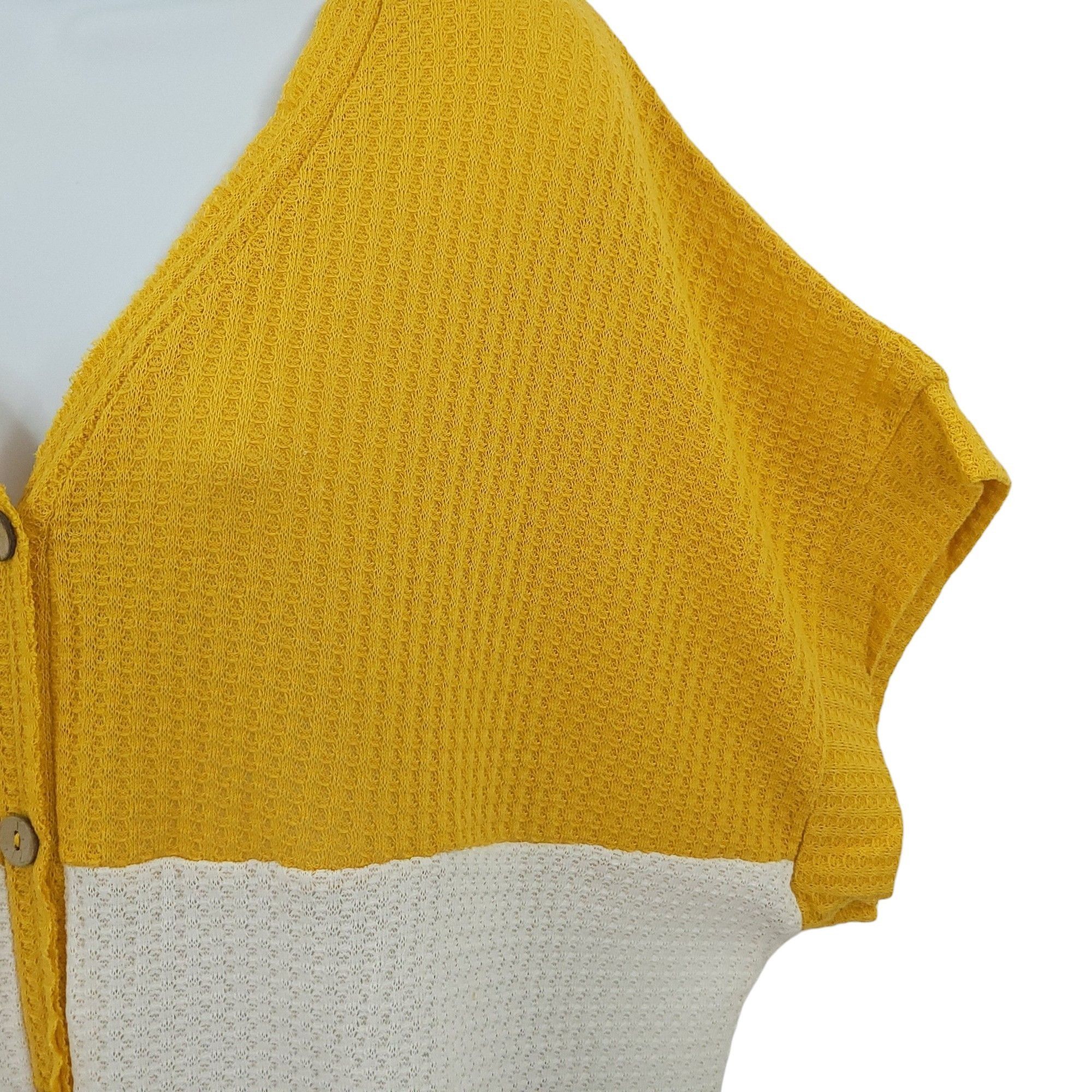 Other Umgee Waffle Knit Top Short Sleeve Womens S Mustard White Size S / US 4 / IT 40 - 6 Thumbnail