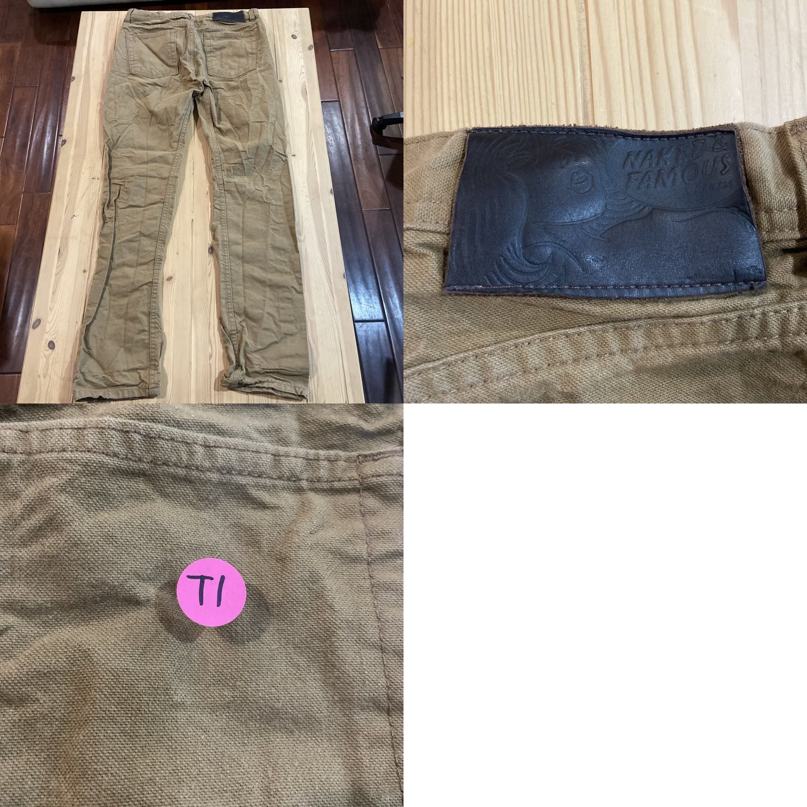 Vintage Naked & Famous Denim Jeans 30x28 Tan Selvedge Button Fly Straight 5-Pocket Denim Dark Cotton Blend Regular Mens Brown City Preppy 2000s? Size US 30 / EU 46 - 8 Thumbnail