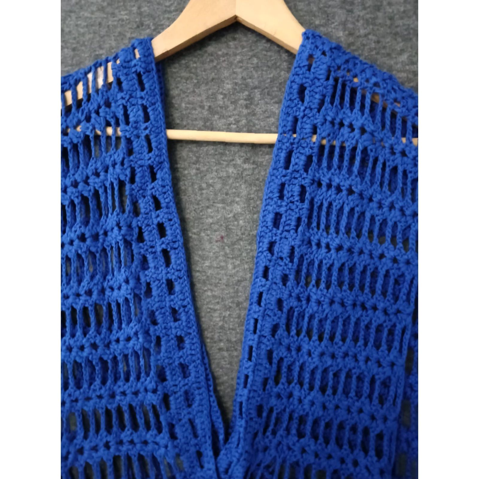 Vintage Codigo Crochet Knitted Blue V-Neck Beach Mini Dress L Size L / US 10 / IT 46 - 3 Thumbnail