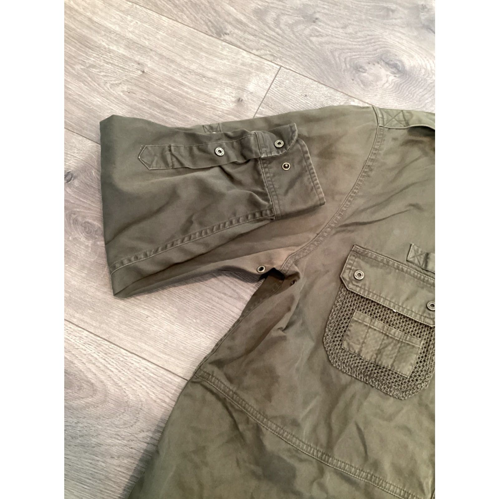 Olive VINTAGE Lauren LRL Women Shirt Adult Large Green Cotton Necks Collared Short Sleeve Snap Front Utility 1967 Military Logo Pockets Mens? Girls? Wait. Size L / US 10 / IT 46 - 4 Thumbnail
