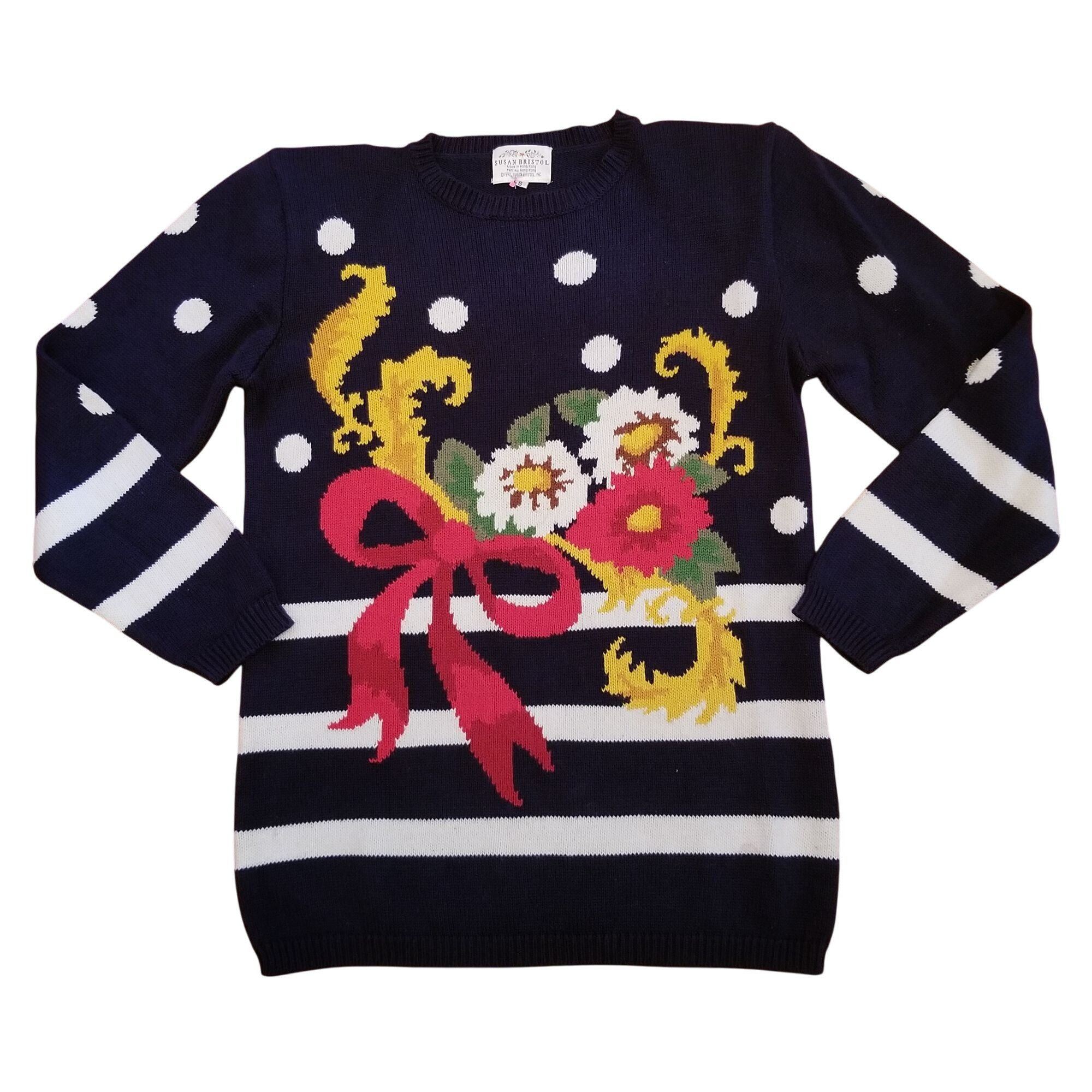 Other Susan Bristol S Vintage 90s Pullover Sweater Floral Polka Do Size S / US 4 / IT 40 - 1 Thumbnail