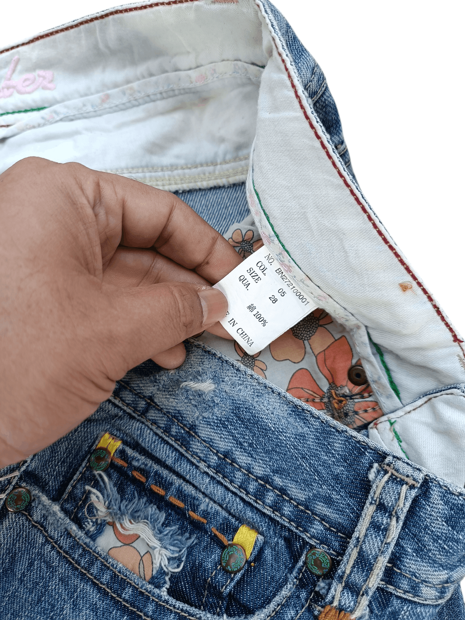 Japanese Brand FLARED ⚡️ Back Number Floral Distressed Faded Bootcut Denim Size US 30 / EU 46 - 7 Thumbnail