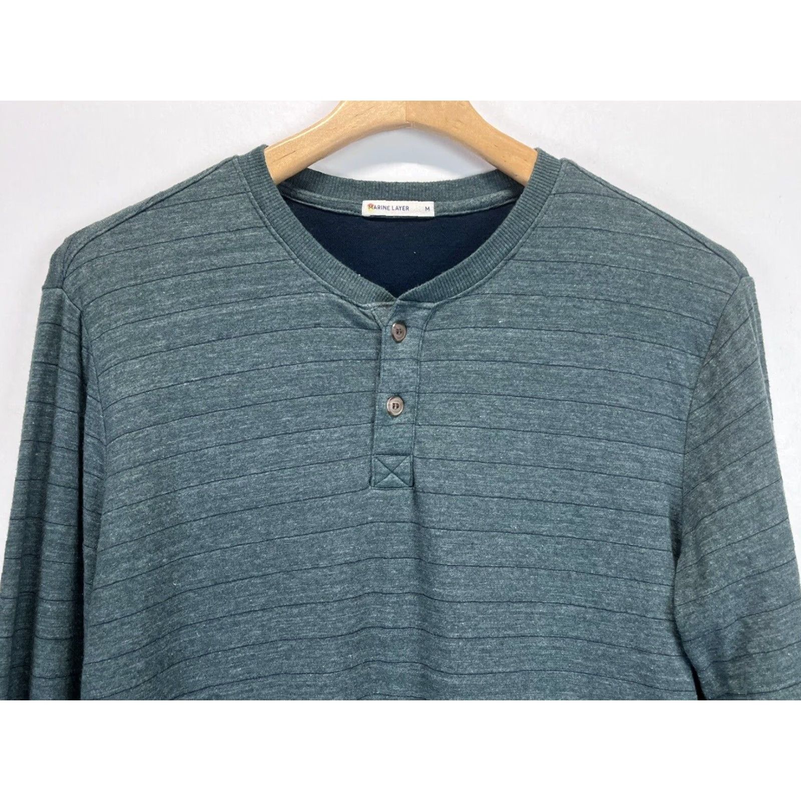 Marine Layer Marine Layer Henley Shirt Mens Medium Green Long Sleeve Striped Pullover Button-Up Size US M / EU 48-50 / 2 - 3 Thumbnail
