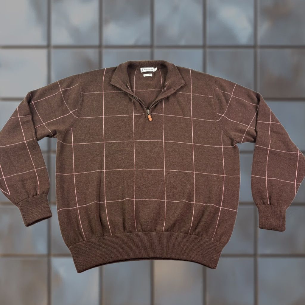 Peter Millar Peter Millar Sweater Mens Large Brown 1/4 Zip Pullover Golf Stretch Plaid Cashmere Mock Neck Long Sleeve Regular Modern Fit Size US L / EU 52-54 / 3 - 1 Thumbnail