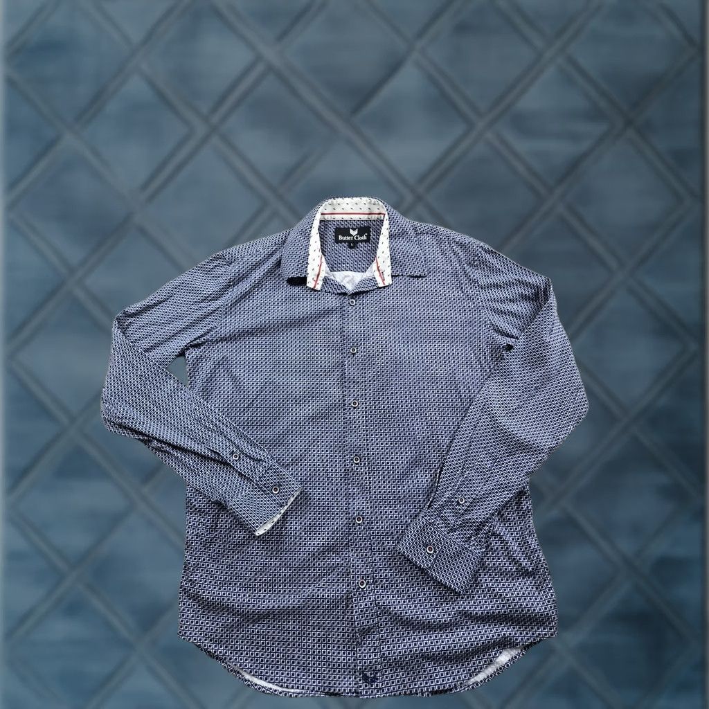 Buttero Butter Cloth Shirt Mens Large Blue Geometric Print Long Sleeve Button Up Casual Size US L / EU 52-54 / 3 - 1 Thumbnail