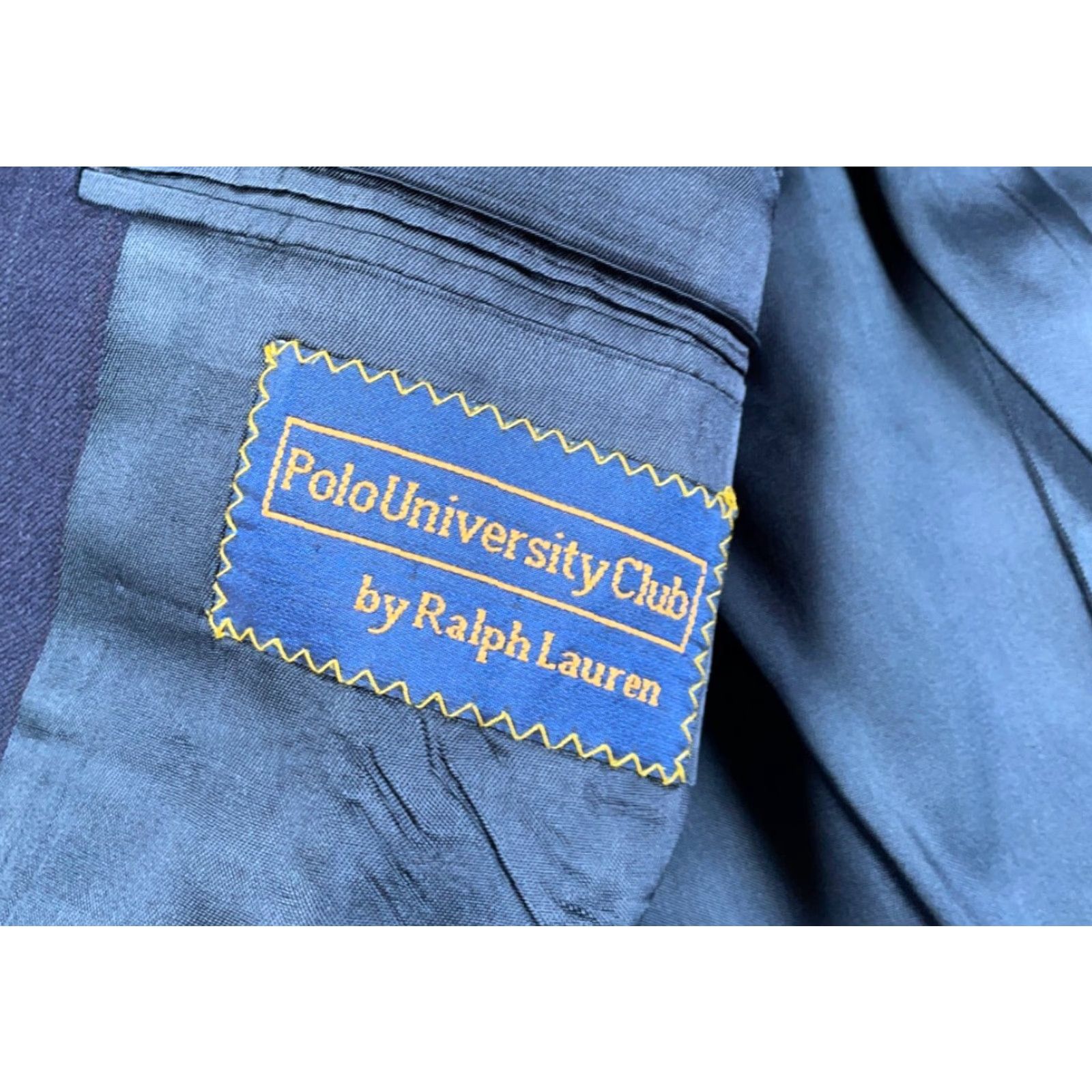Polo Ralph Lauren VINTAGE Polo University Club Blazer Men 40 Dark Blue Pinstripe Wool 2 Piece Notch Lapel Single-Breasted Four-Button Sleeve Dry Clean Only Wool Jacket Size US L / EU 52-54 / 3 - 3 Thumbnail