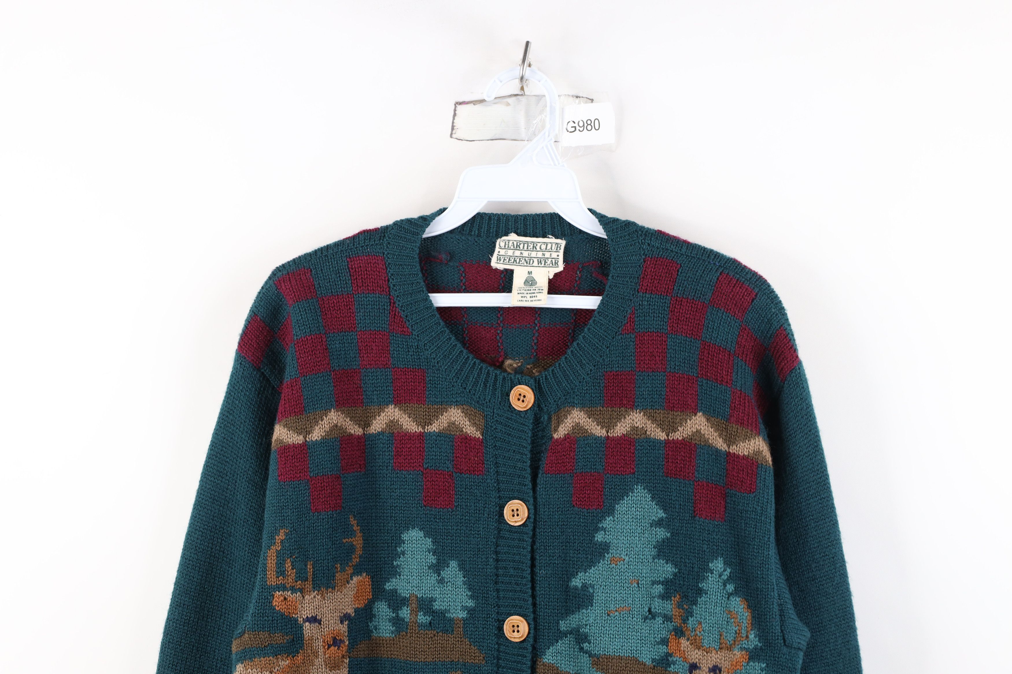 Vintage Vintage 90s Streetwear Deer Buck Wool Knit Cardigan Sweater Size M / US 6-8 / IT 42-44 - 2 Thumbnail