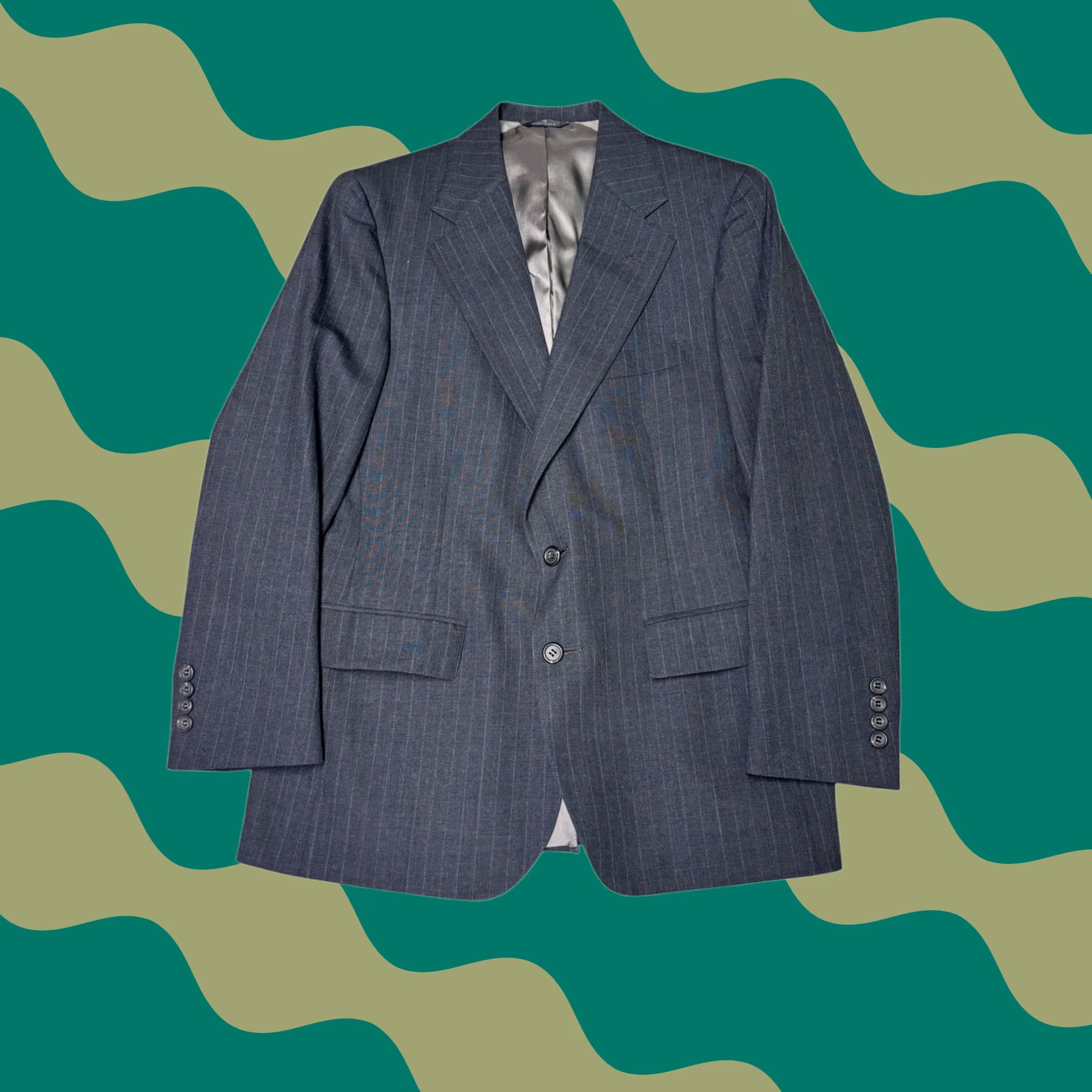 Vintage Polo University Club by Ralph Lauren Suit Mens 2 Piece Wool Pinstripe Gray Classic 3-Button Jacket Notch Lapel Fall Spring Winter Formal Business Mens Size US XL / EU 56 / 4 - 1 Thumbnail