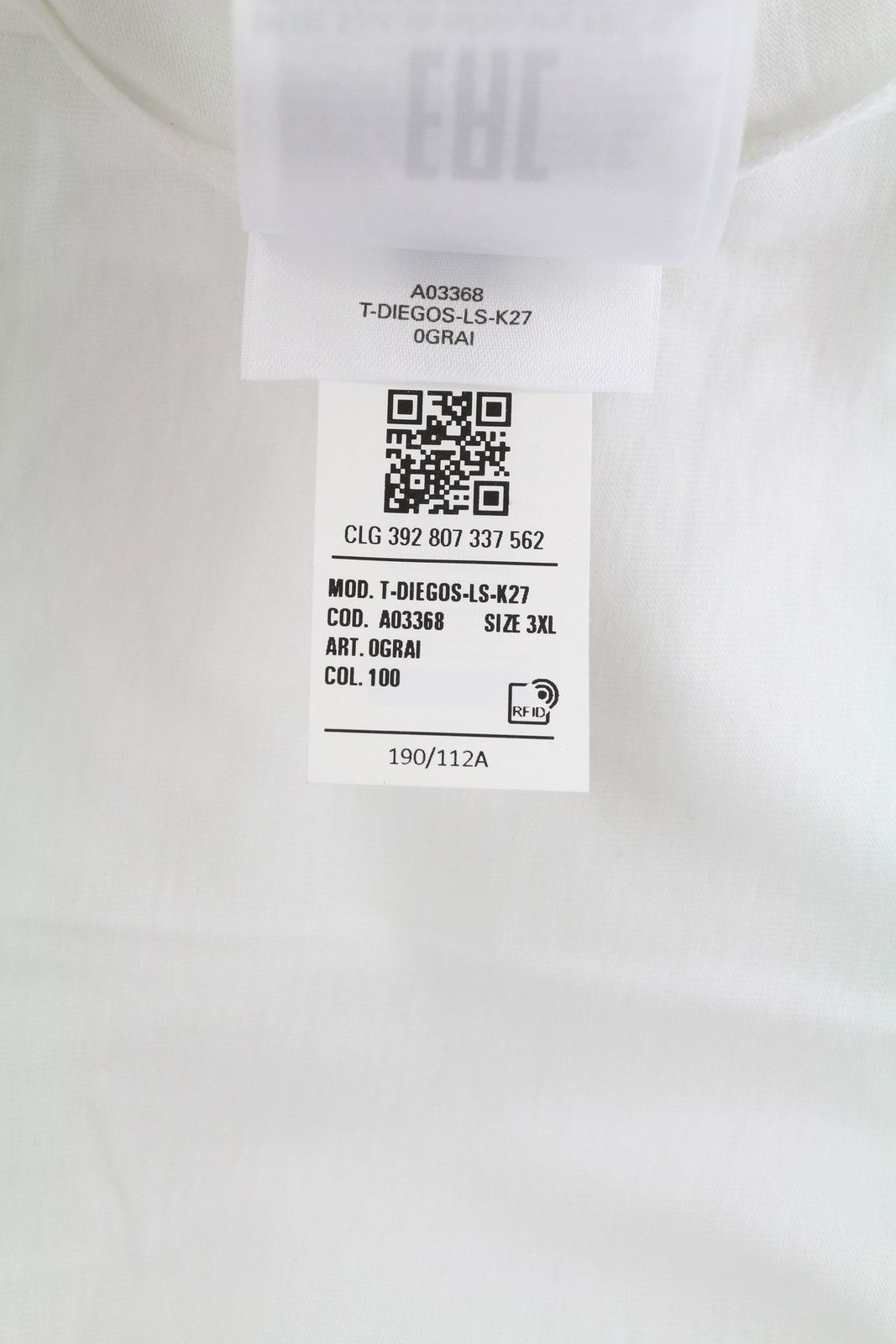 Diesel T-DIEGOS-LS-K27 3XL White Cotton Tricot T-Shirt 40992 Size US XXL / EU 58 / 5 - 10 Thumbnail