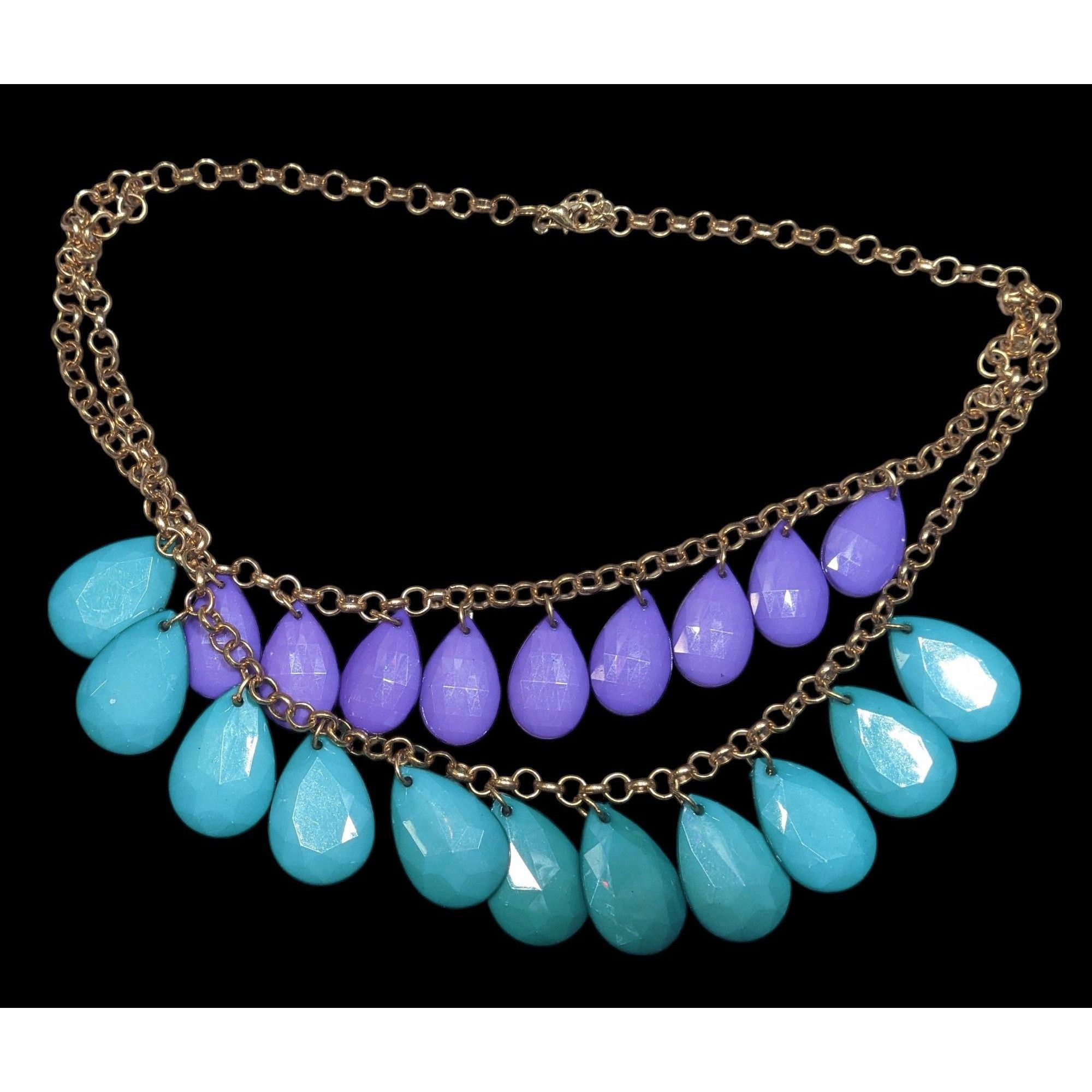 Other 90s Themed Purple And Turquoise Gemmed Layered Fringe Neckla Size ONE SIZE - 1 Thumbnail