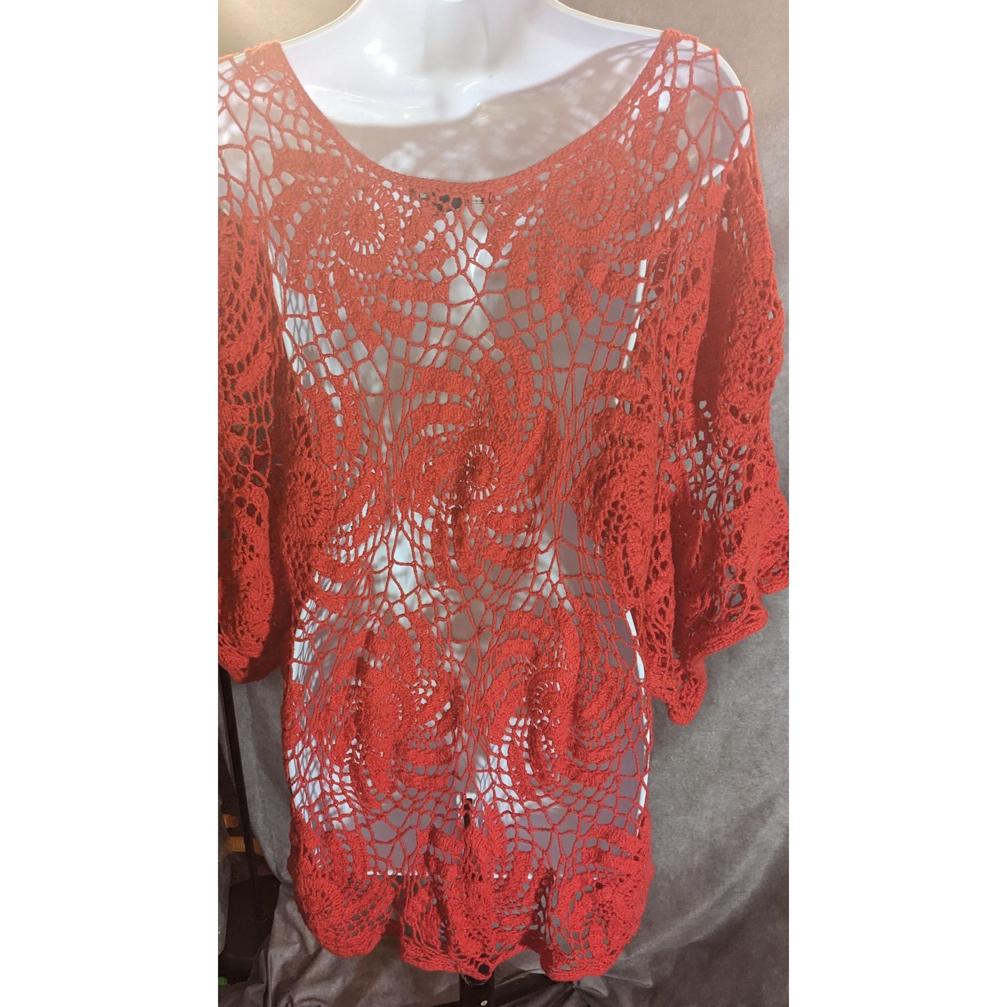Other Denim 24/7 Crochet Floral Sweater Red Open Knit Boho Summer Size M / US 6-8 / IT 42-44 - 6 Thumbnail