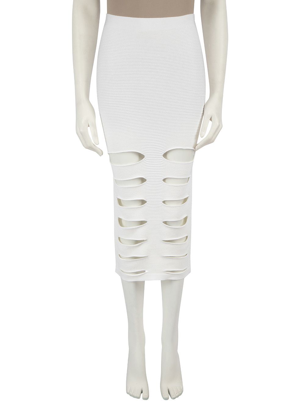 image of Cushnie Et Ochs White Ribbed Knit Slash Skirt, Women's (Size 26)