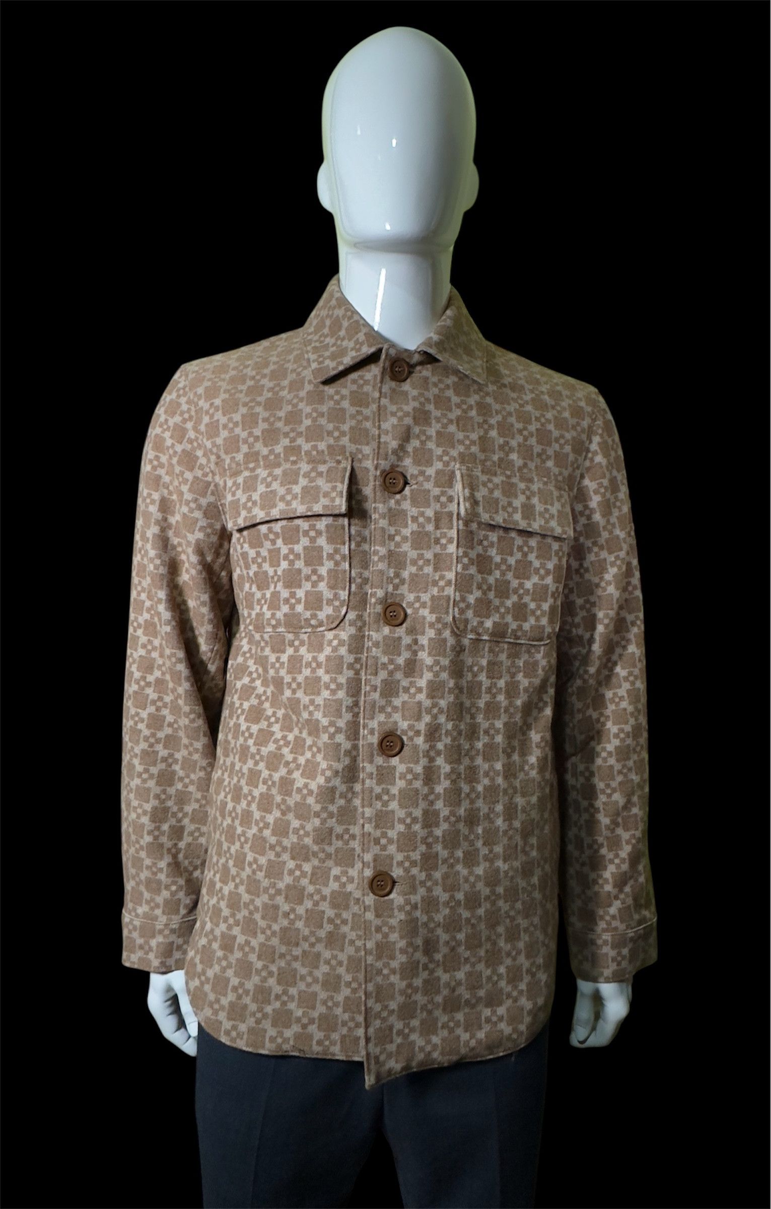 Sandro Square Cross jacquard overshirt in Camel Size US M / EU 48-50 / 2 - 1 Thumbnail
