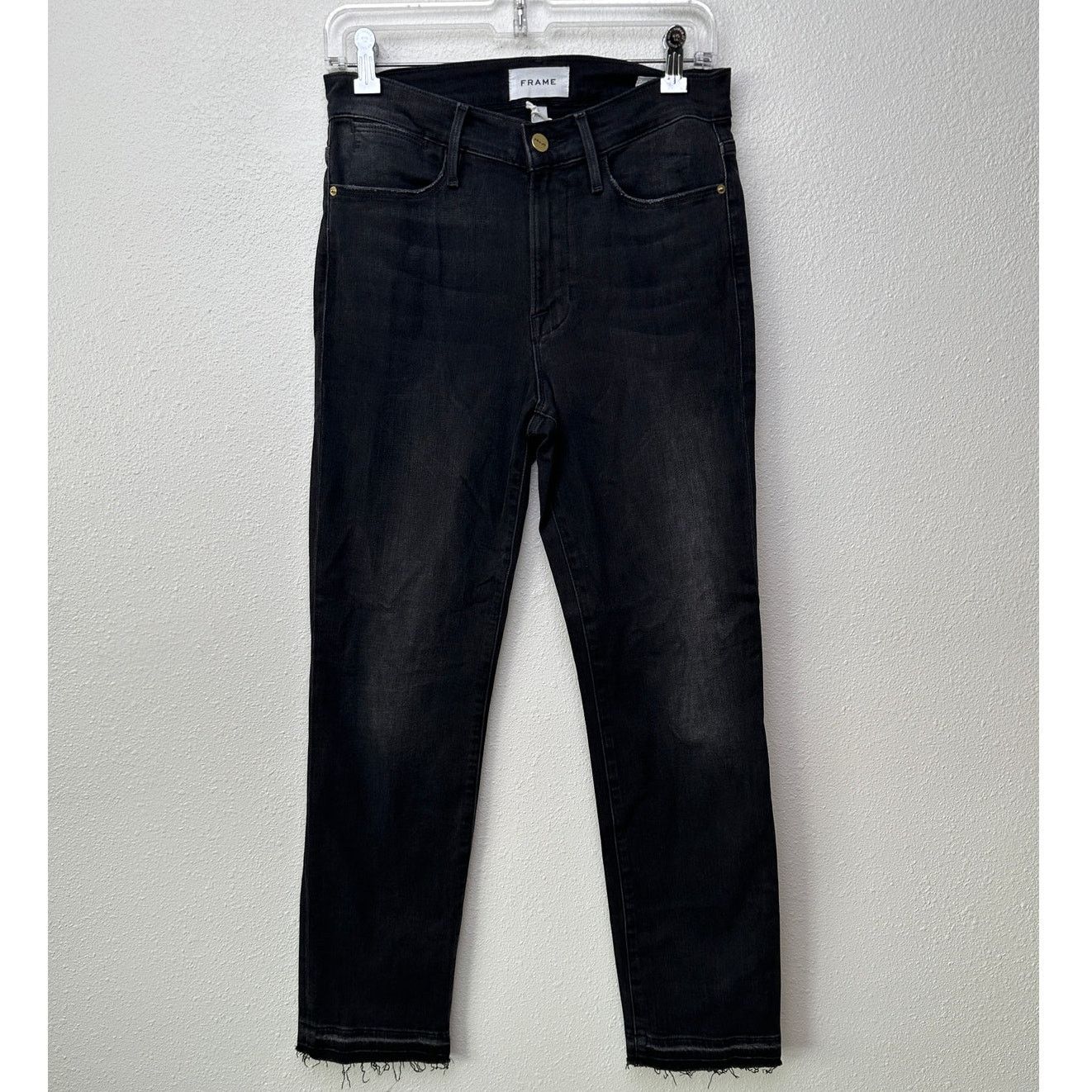 Frame NWT Frame Le High Straight Jeans Black Raw Hem Women's 27 Size 27" / US 4 / IT 40 - 2 Thumbnail