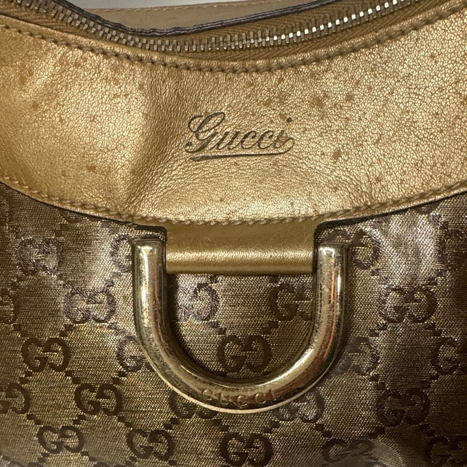 Gucci 💛GUCCI Gold Metallic GG Coated Canvas Hobo Bag 💛 Size ONE SIZE - 3 Thumbnail
