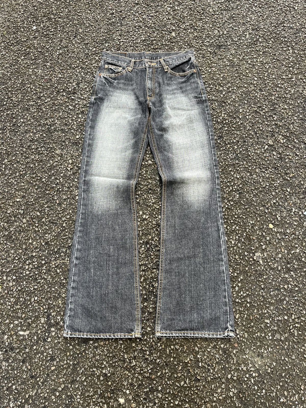 Japanese Bobson Flared Jeans Black Stone Faded Denim Pants