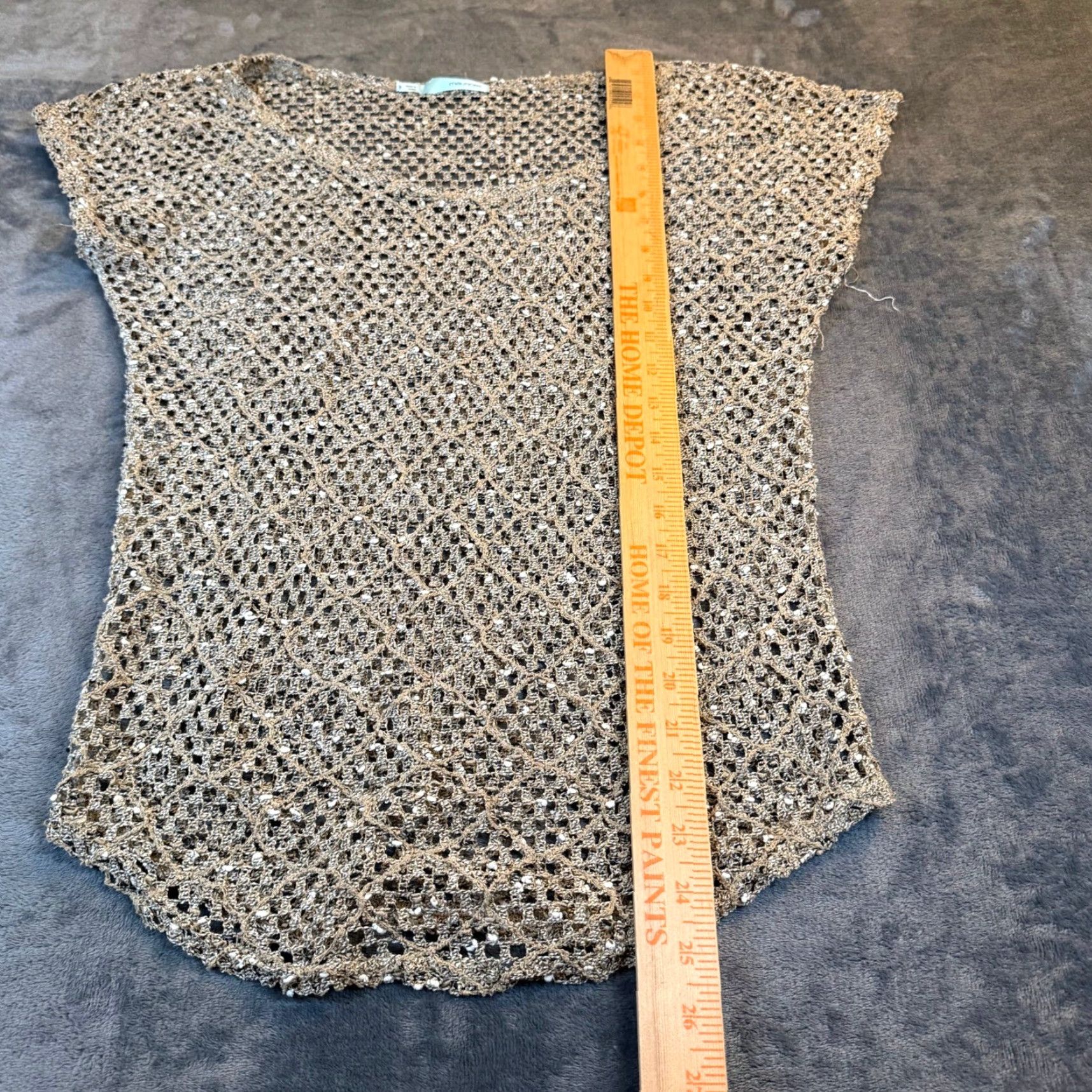 Vintage Maurices Shirt Womens size S Short Sleeve Top Bohemian Crochet Sequin Metallic Sparkle Knit Geometric Scoop Neck Casual Party/Cocktail Summer Size S / US 4 / IT 40 - 6 Thumbnail