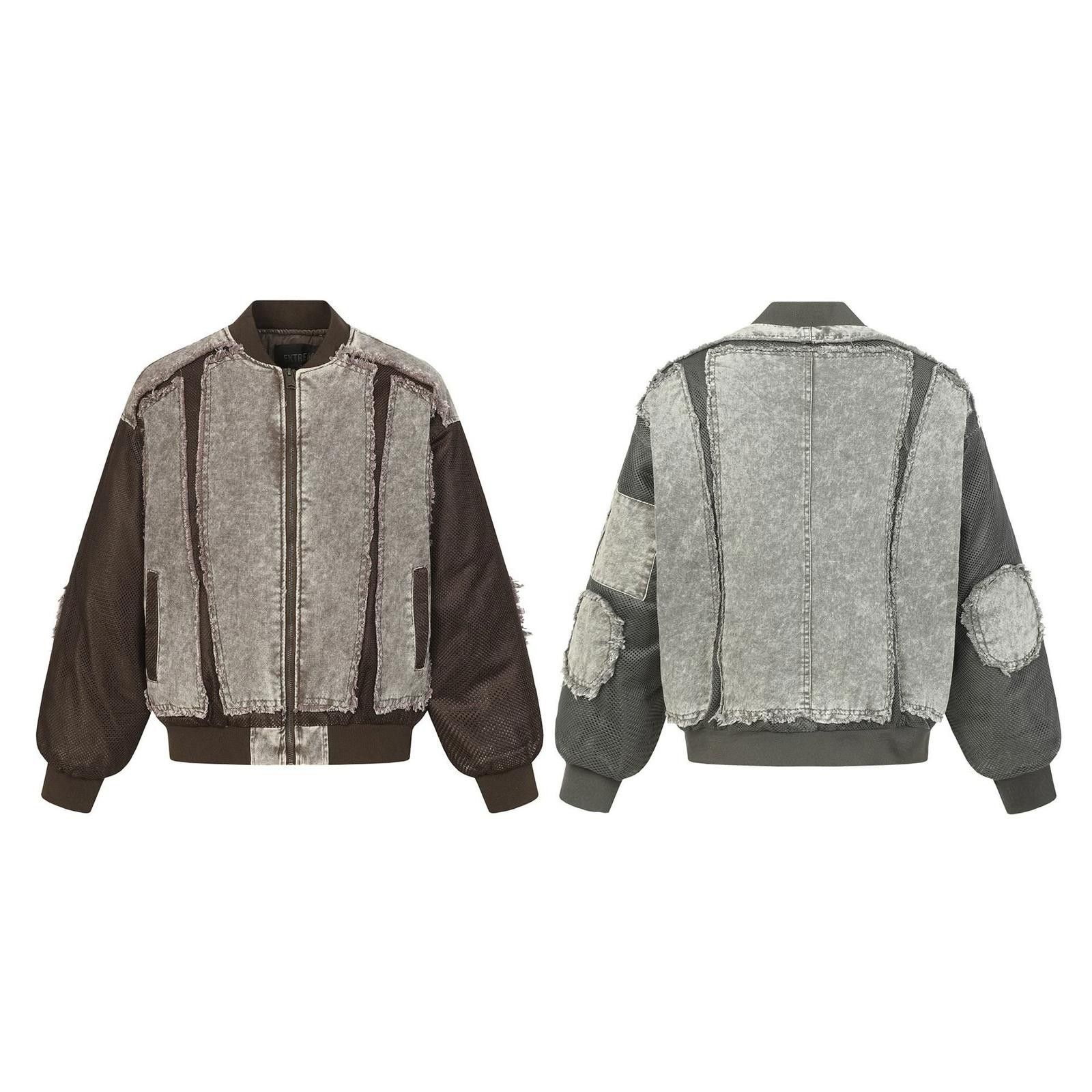 Japanese Brand Textured Patchwork Bomber Jacket, Casual Outerwear Size US M / EU 48-50 / 2 - 5 Thumbnail